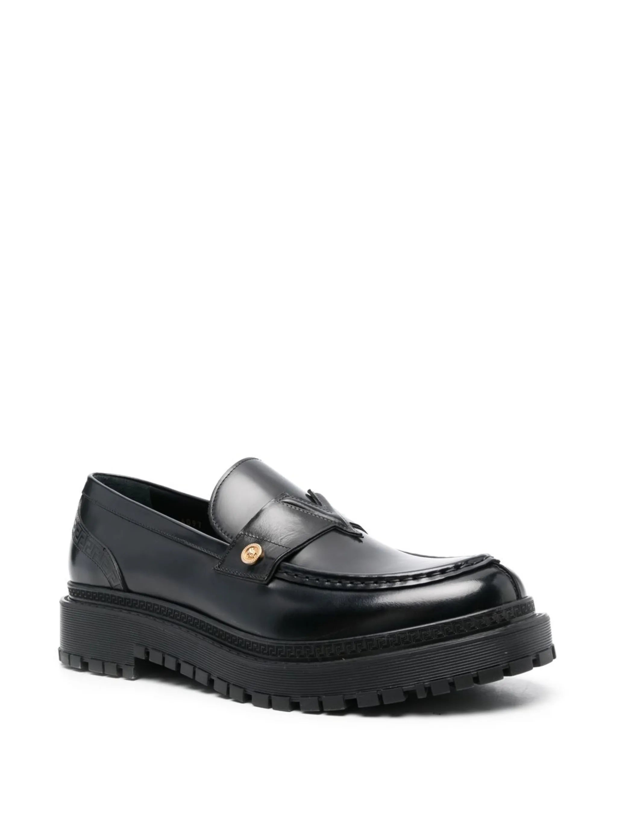medusa-plaque leather loafers