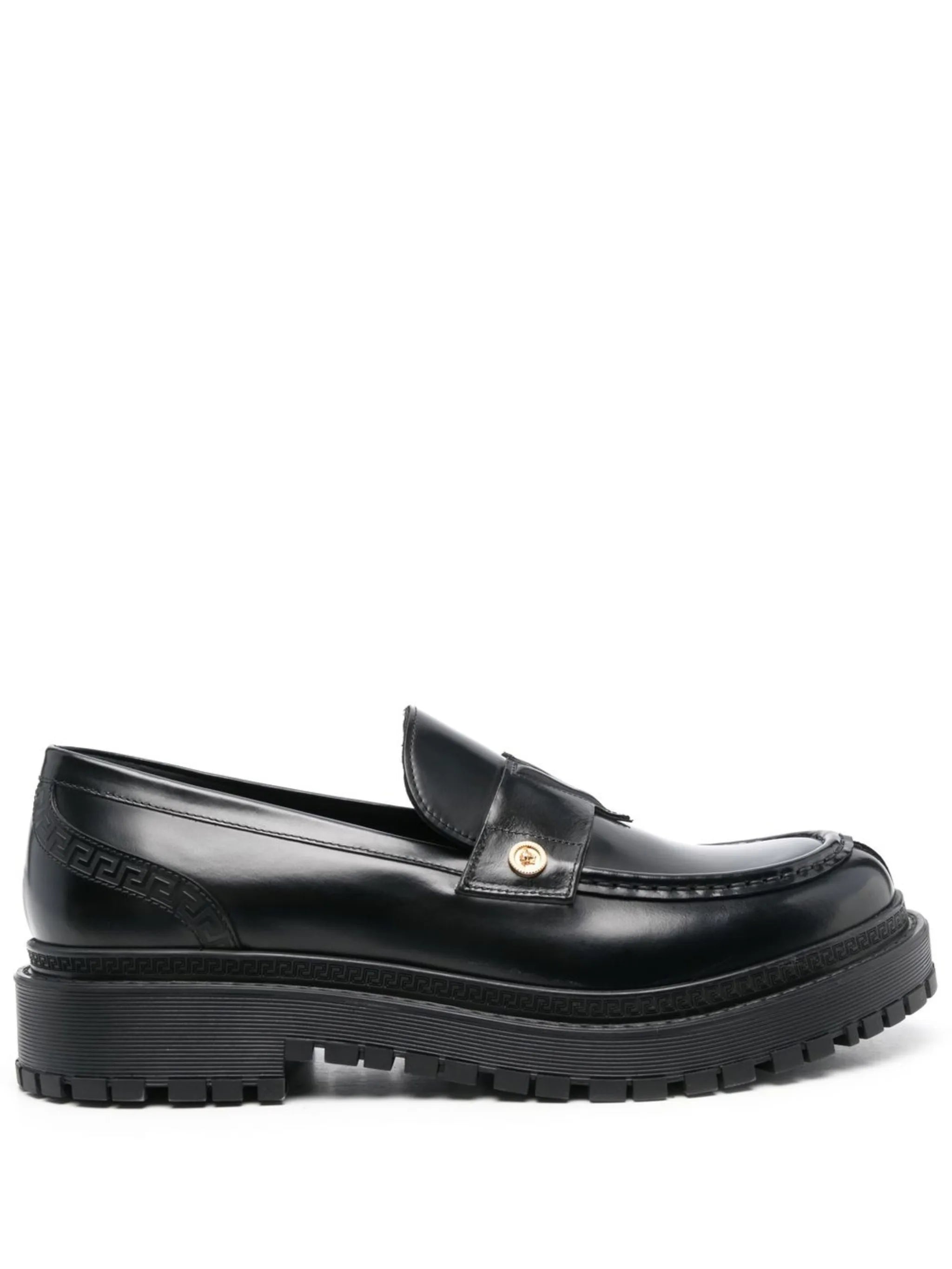 medusa-plaque leather loafers