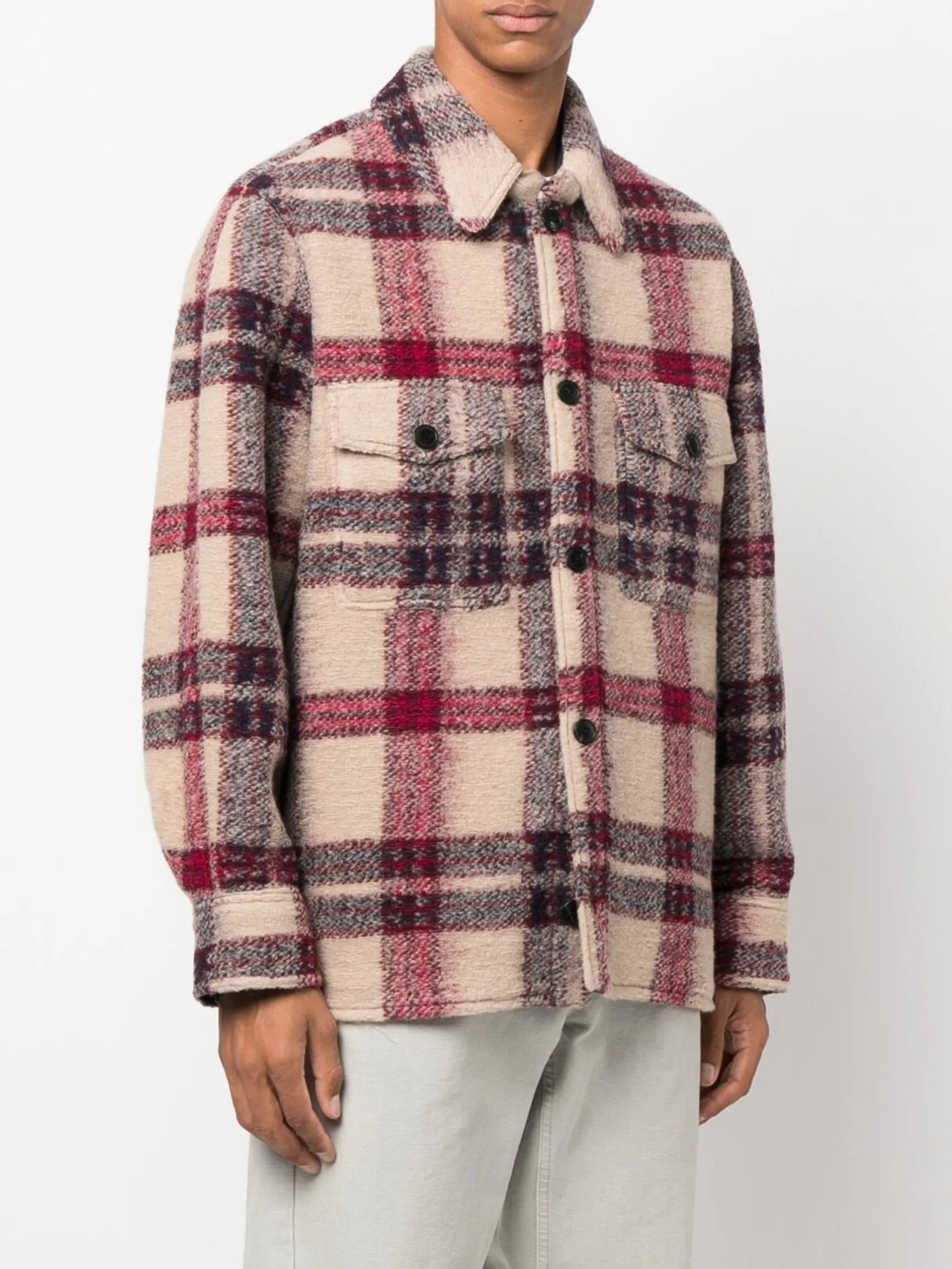 checked felted-finish shirt jacket