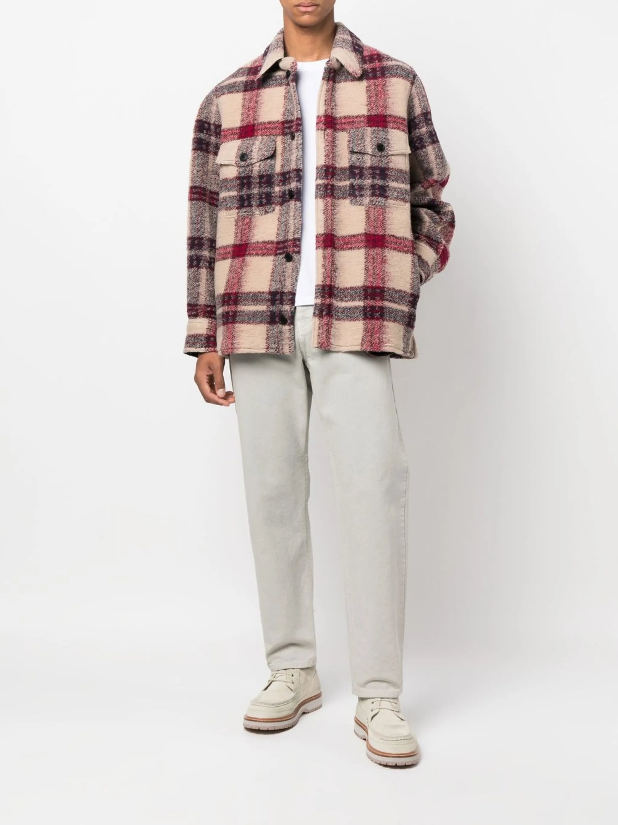 checked felted-finish shirt jacket