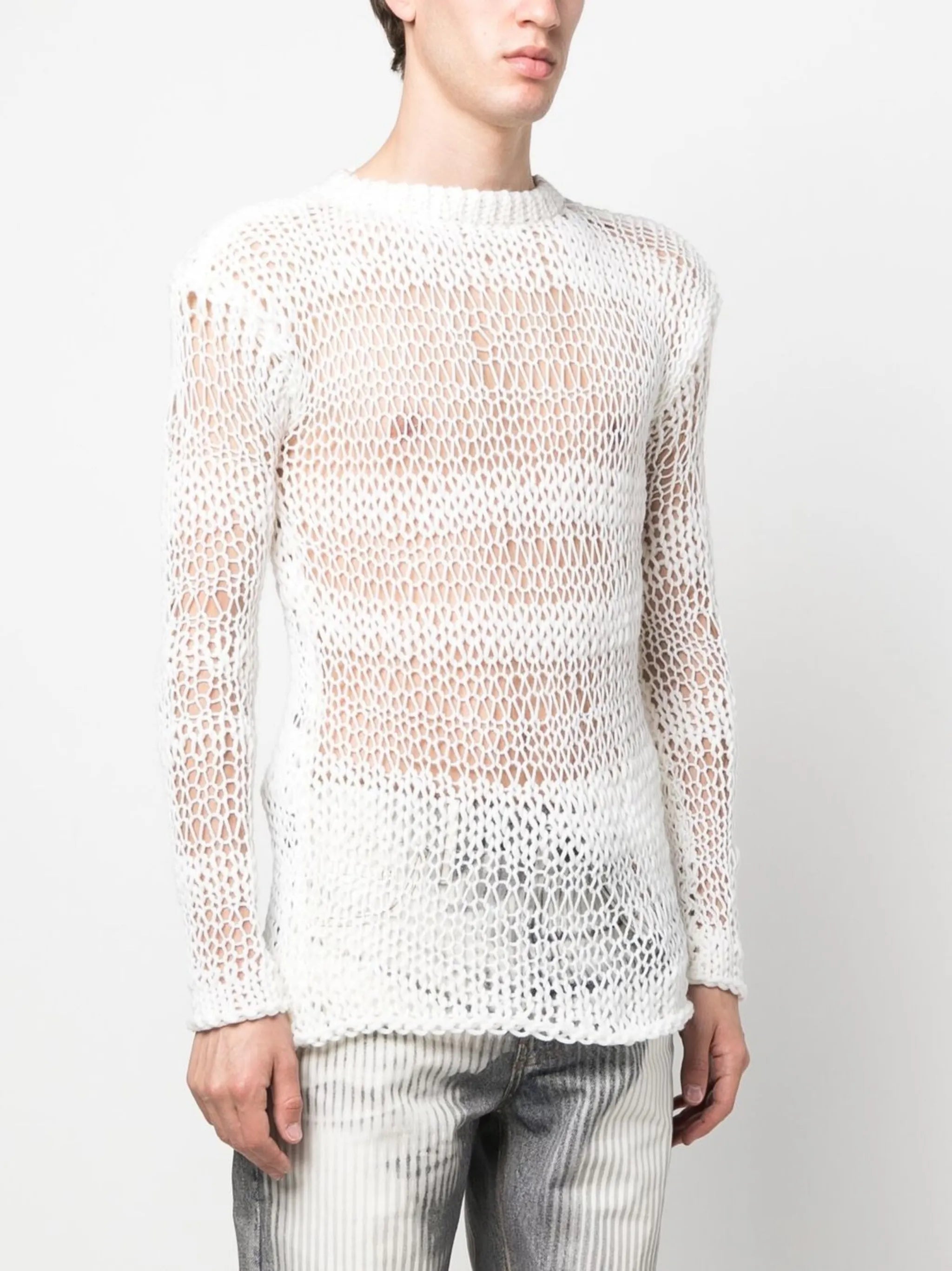 open-knit crew-neck jumper