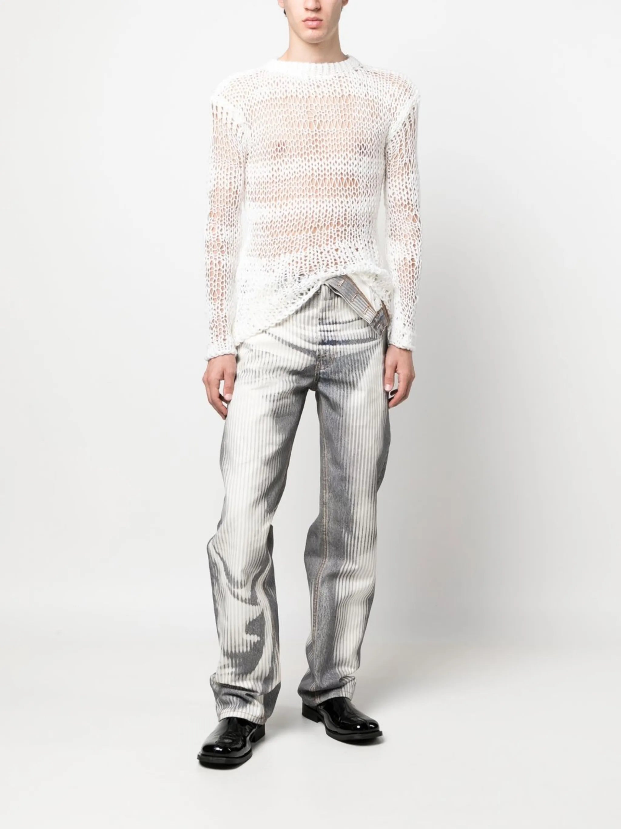 open-knit crew-neck jumper