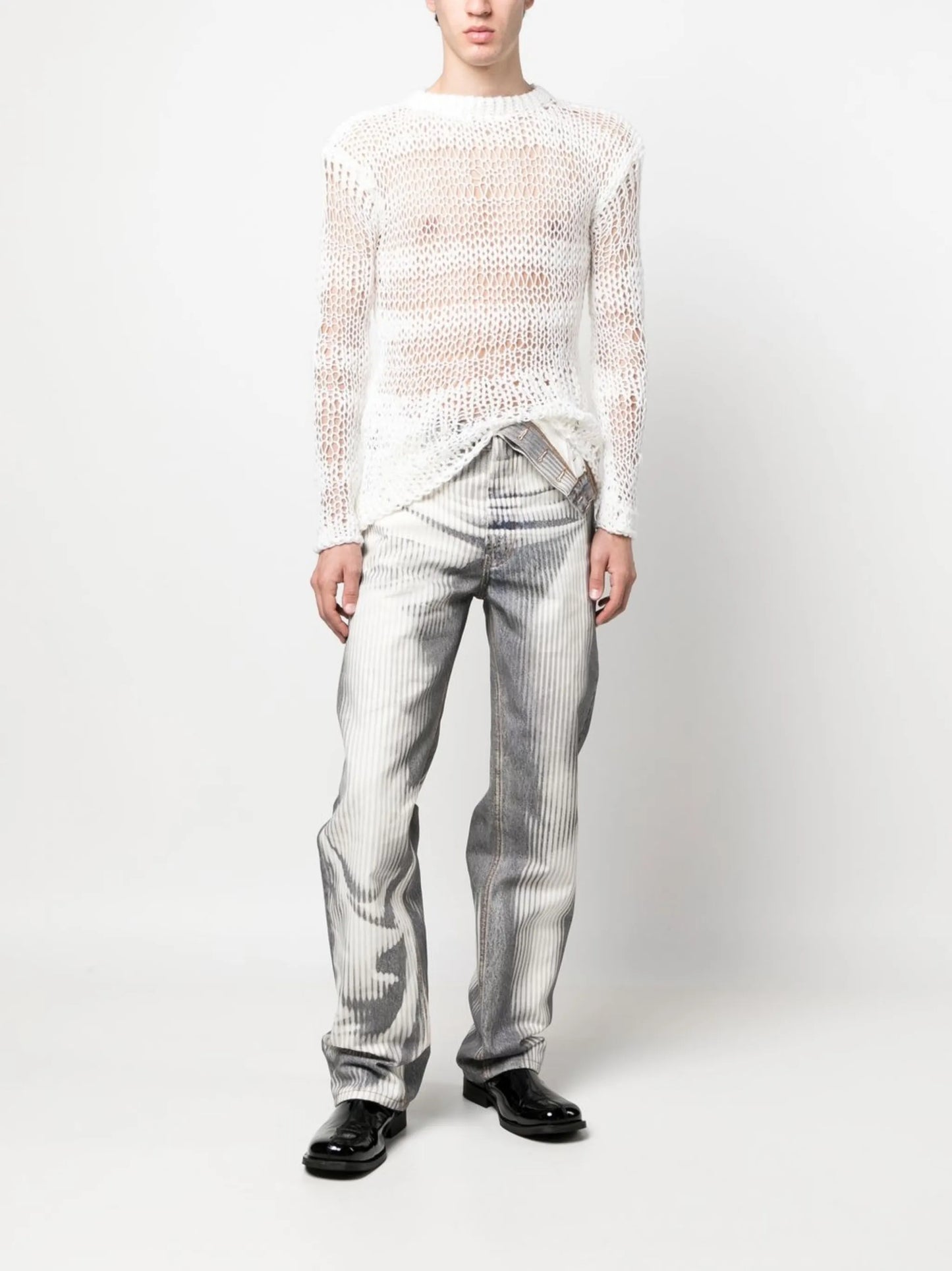 open-knit crew-neck jumper