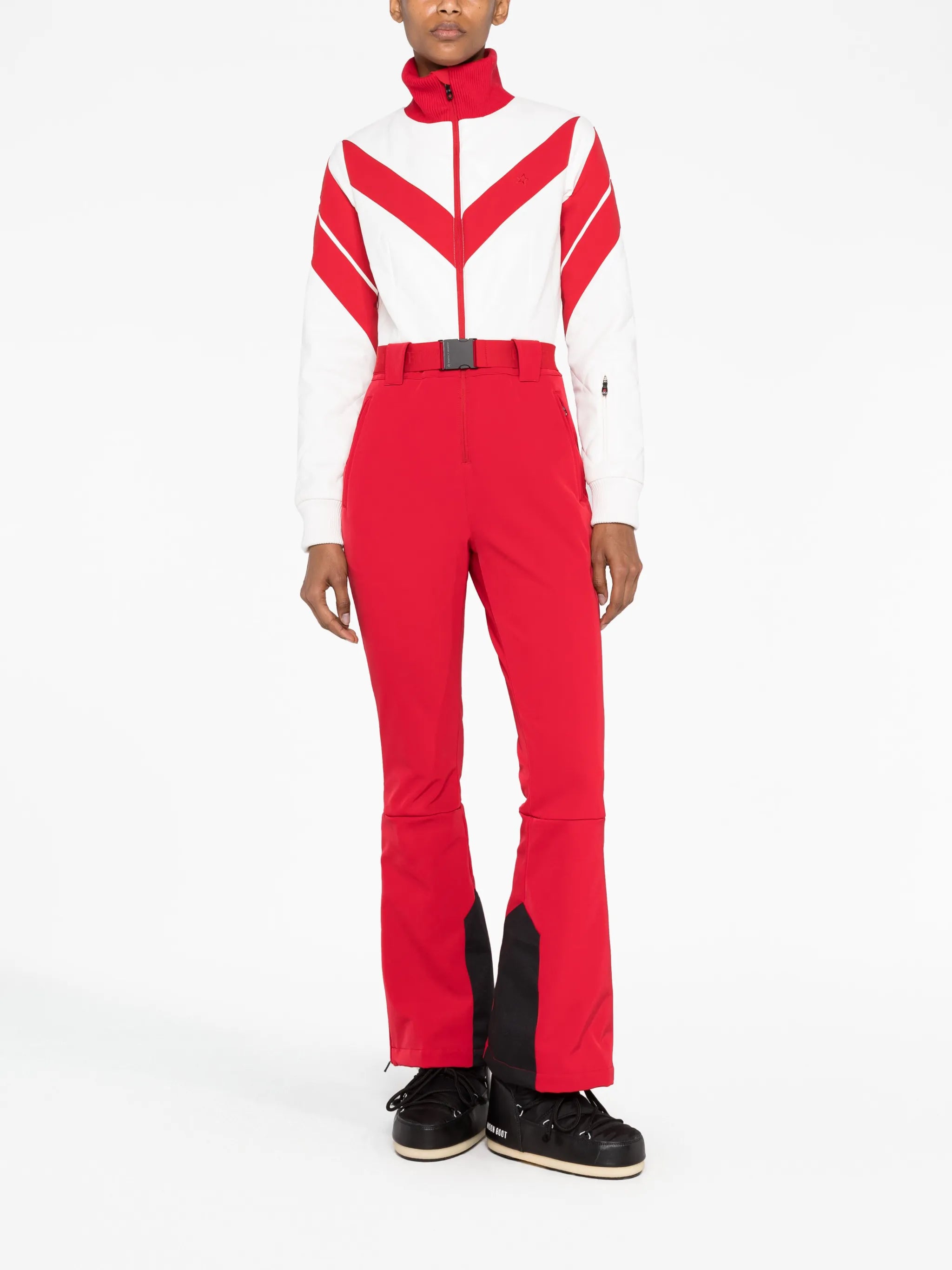 panelled belted straight-leg ski jumpsuit