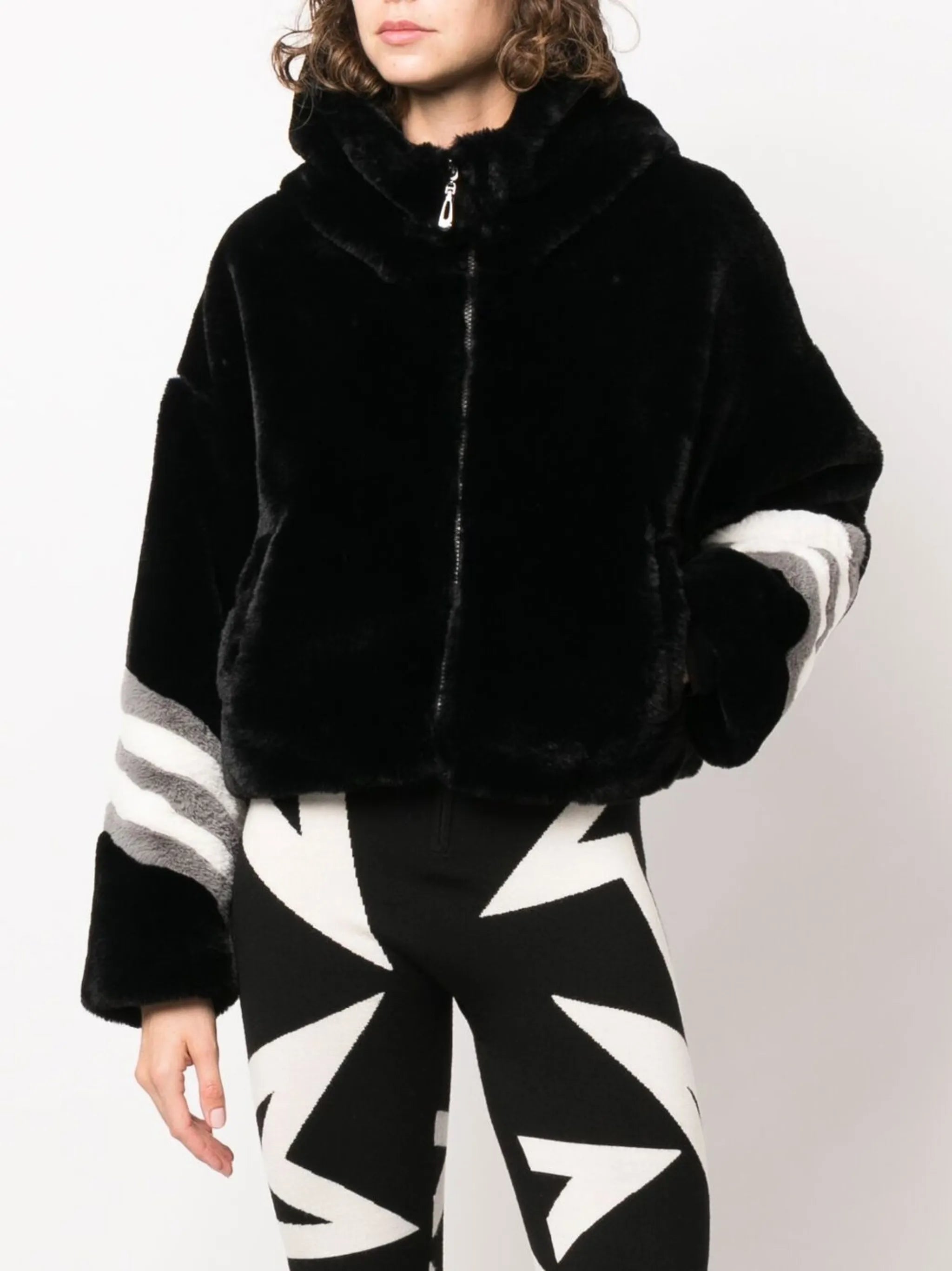 panelled zip-up hooded jacket