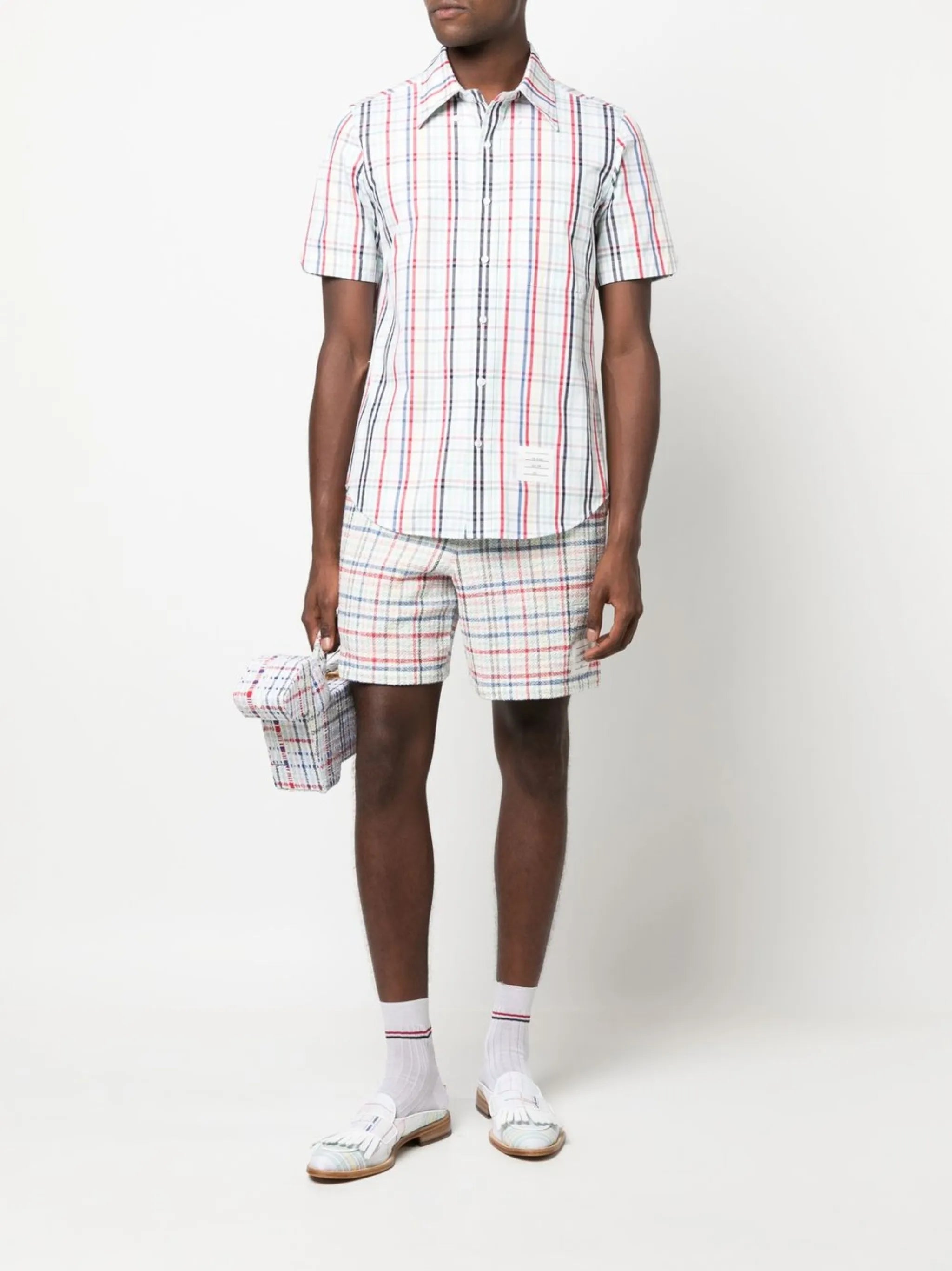gingham-check short-sleeve shirt