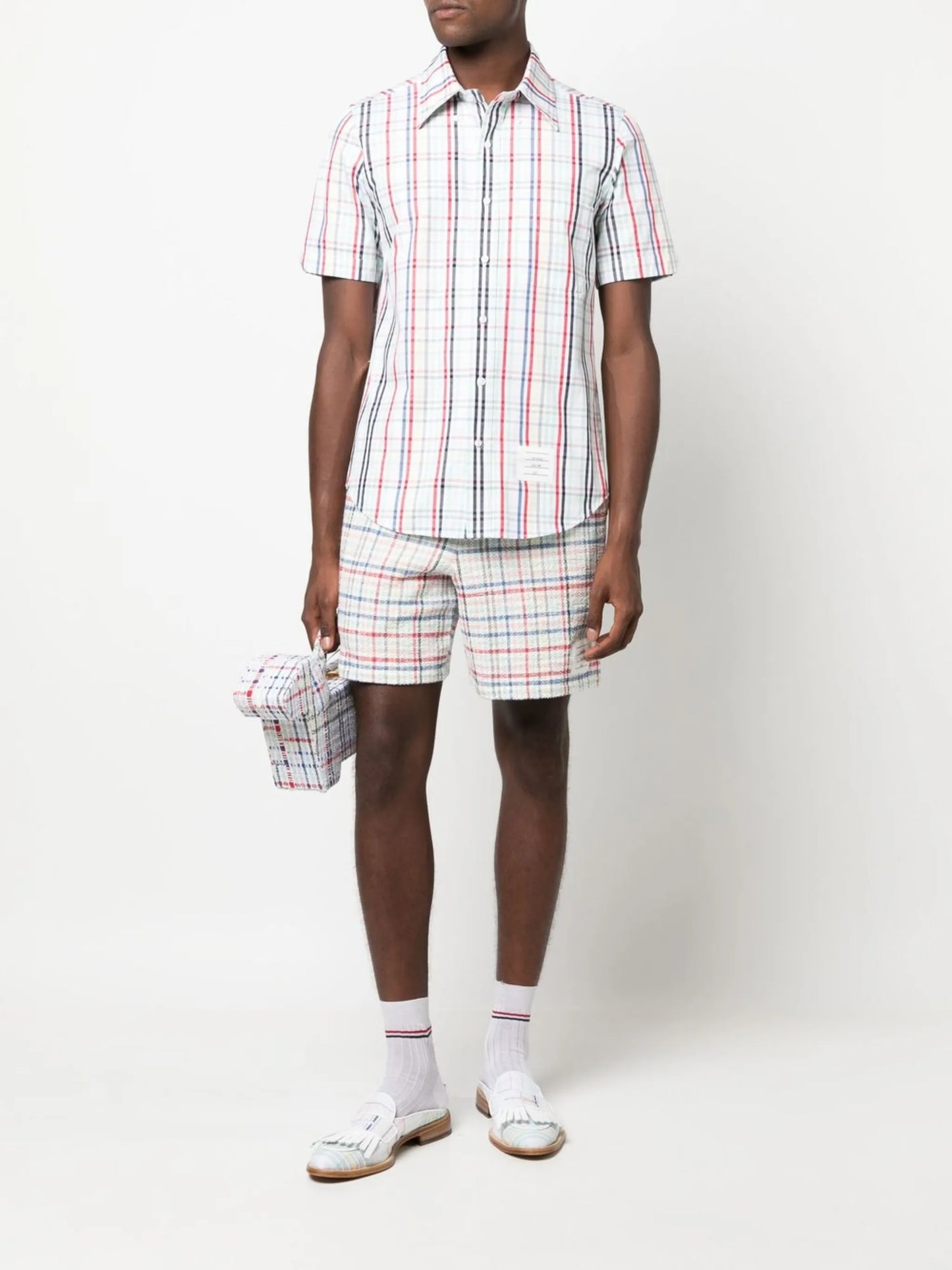 gingham-check short-sleeve shirt
