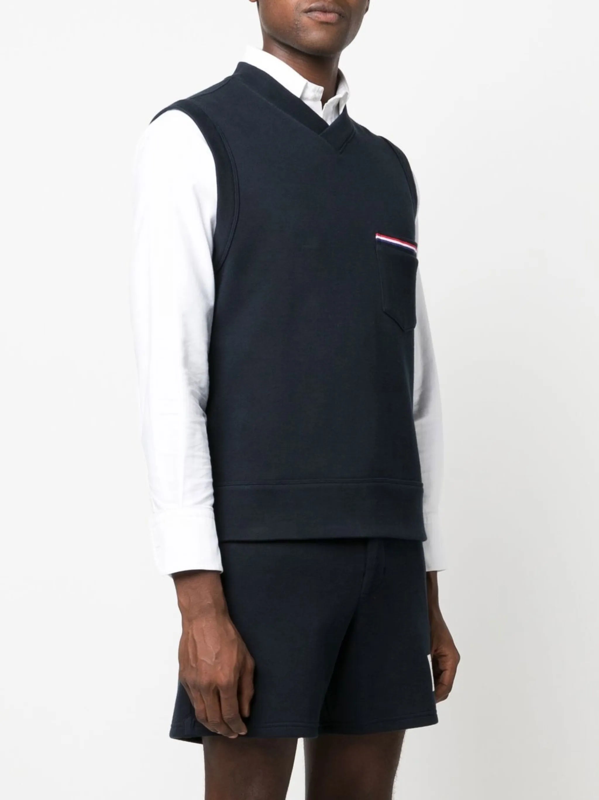 RWB-stripe V-neck knitted vest