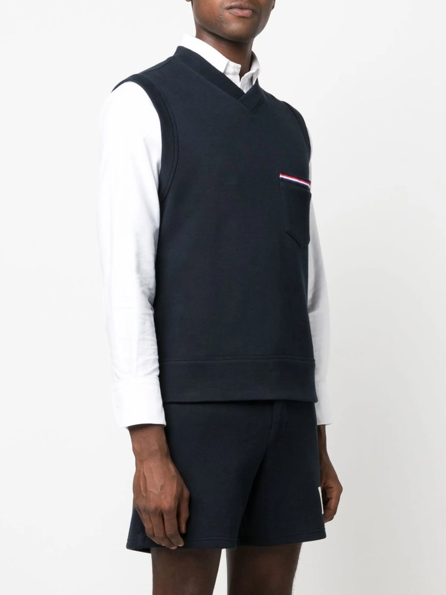 RWB-stripe V-neck knitted vest