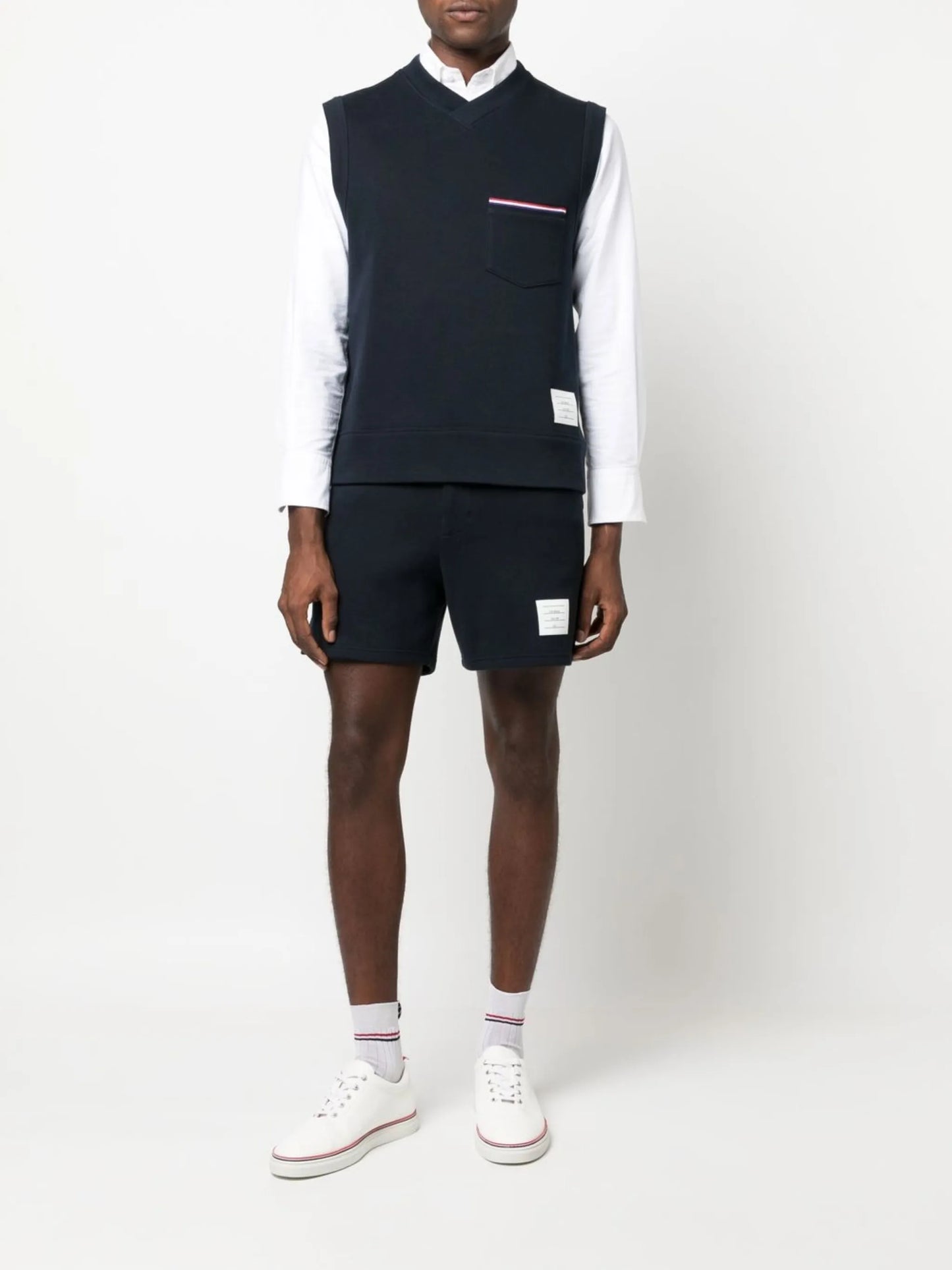 RWB-stripe V-neck knitted vest