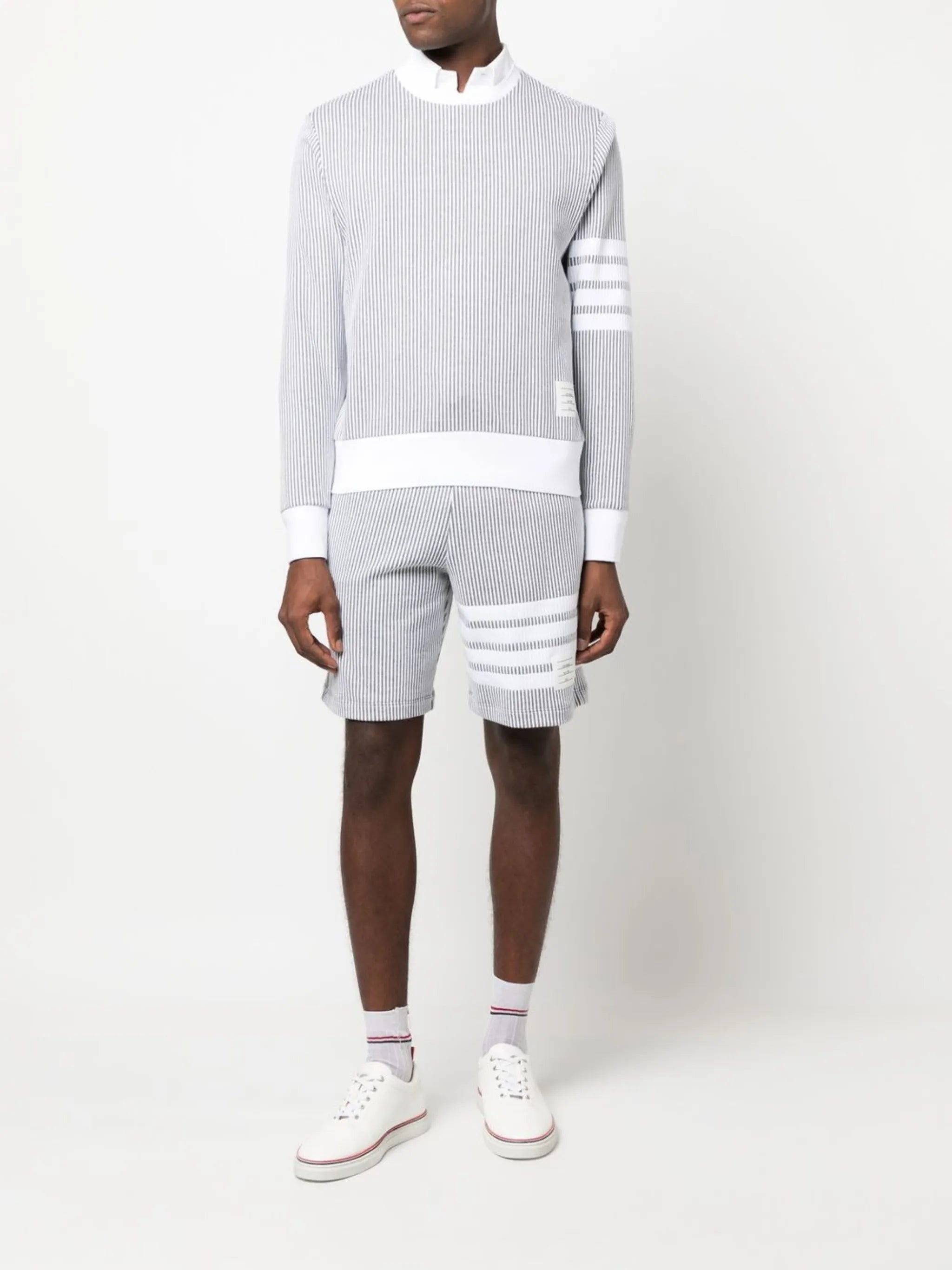 4-Bar stripe seersucker sweatshirt