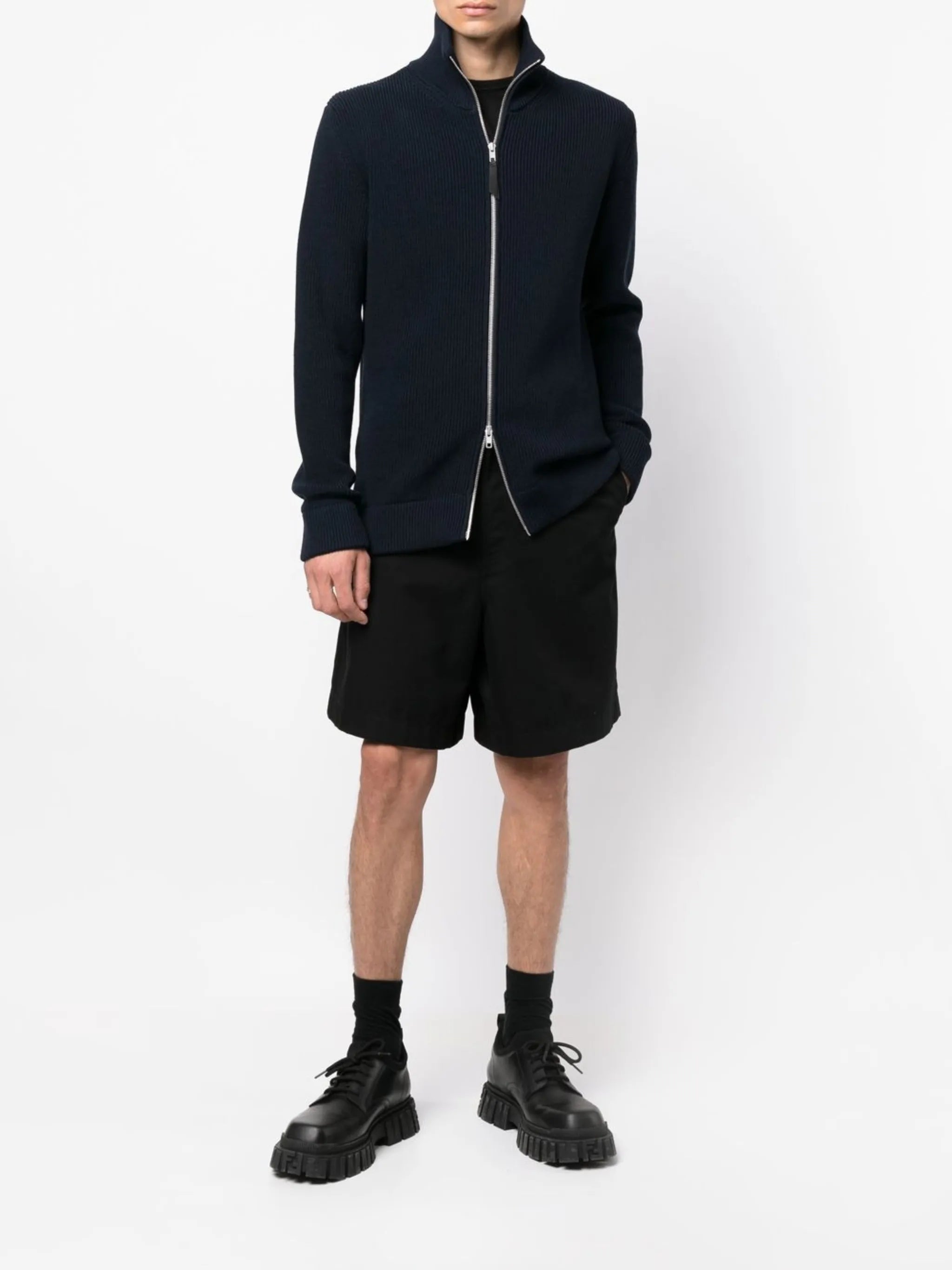 ribbed zip-up cardigan