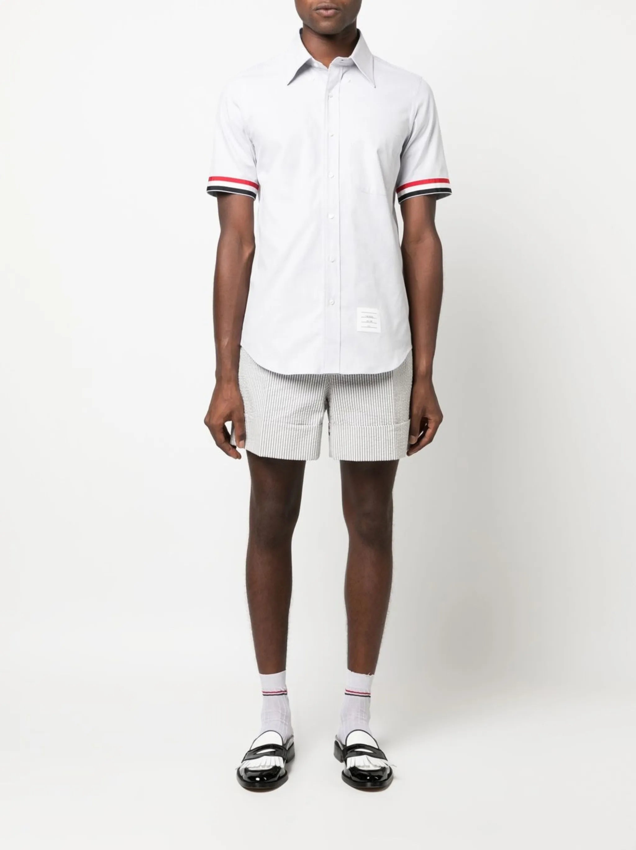 RWB-stripe cotton short-sleeved shirt