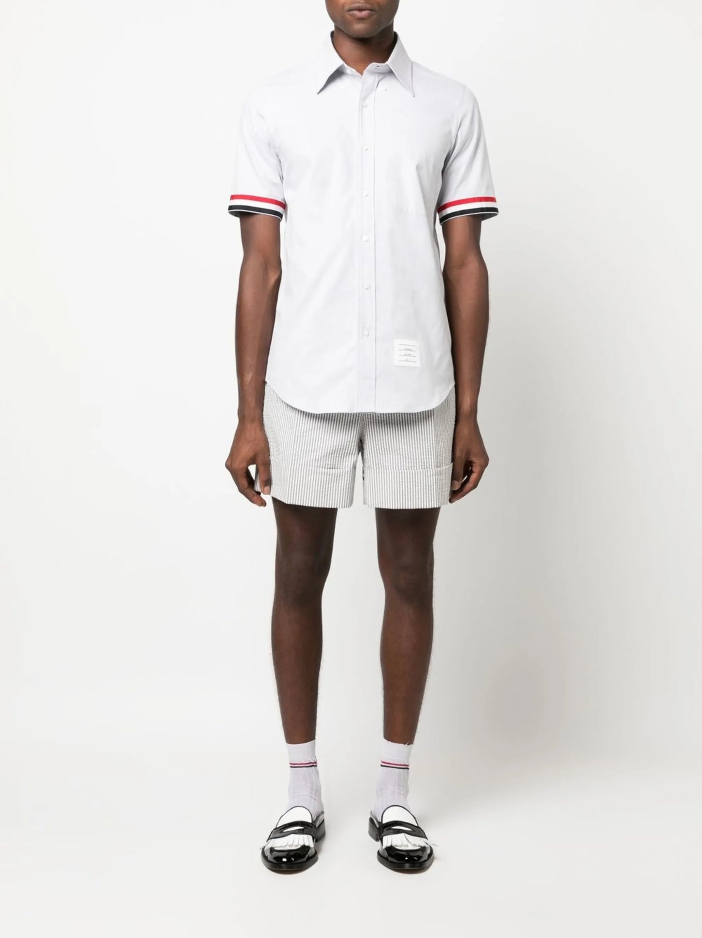 RWB-stripe cotton short-sleeved shirt