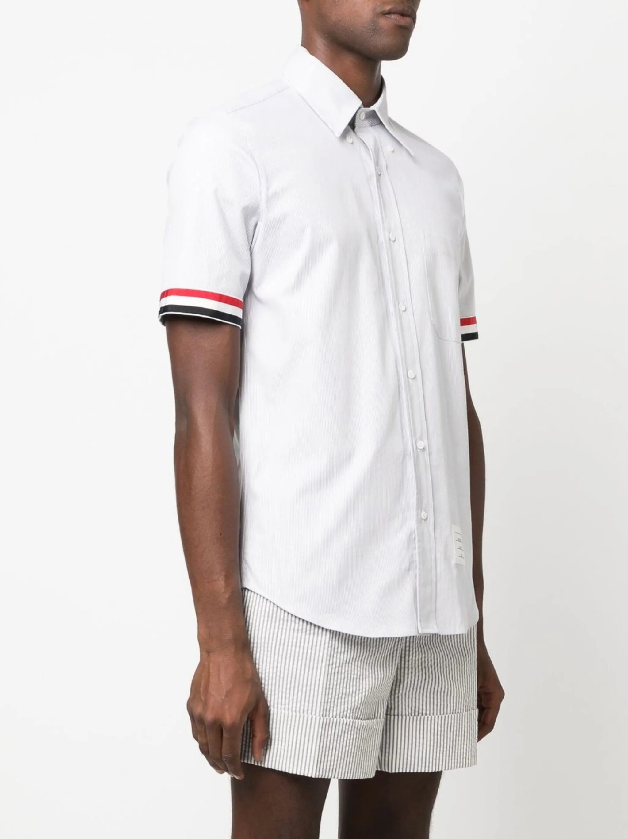 RWB-stripe cotton short-sleeved shirt