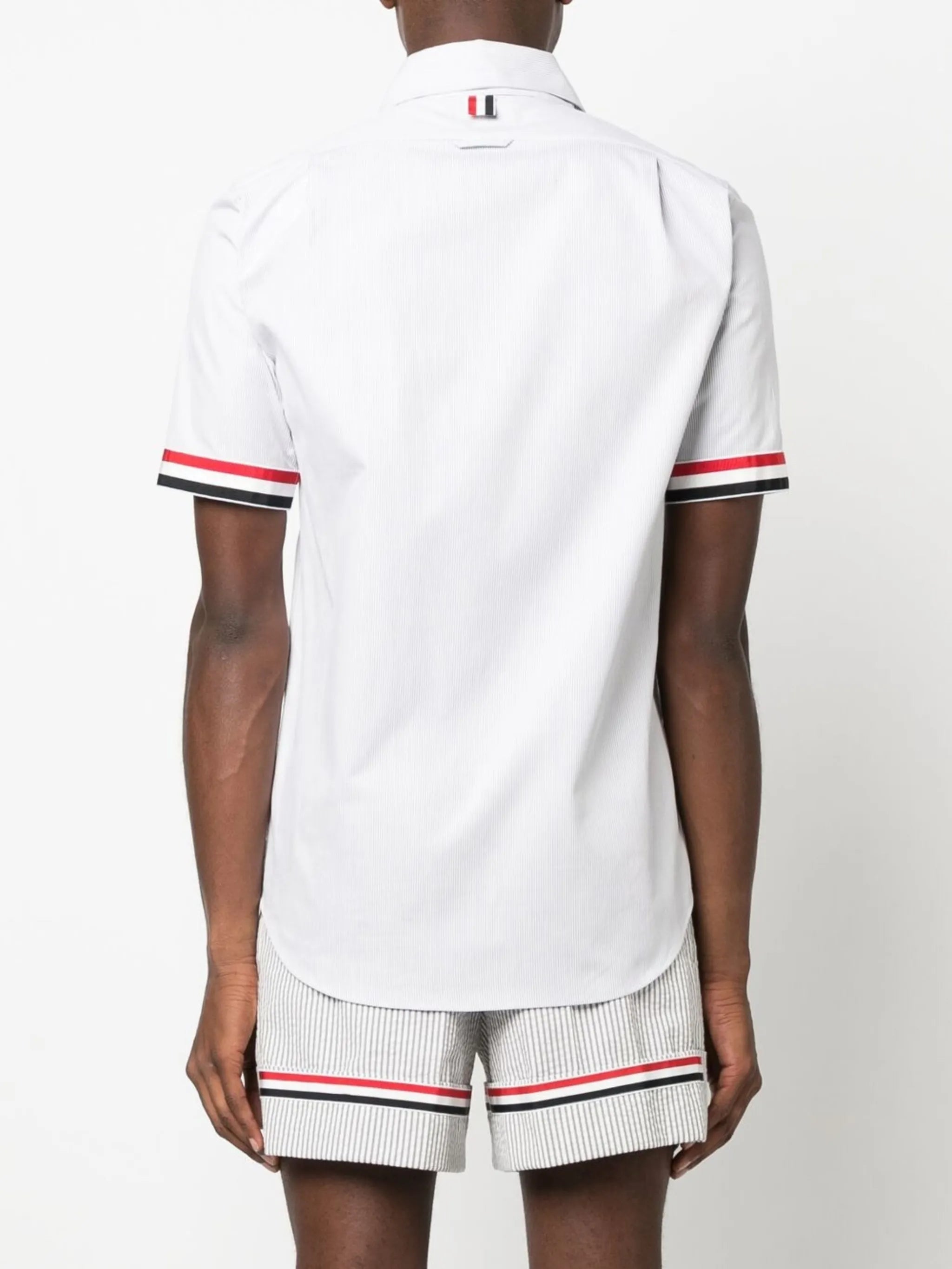 RWB-stripe cotton short-sleeved shirt