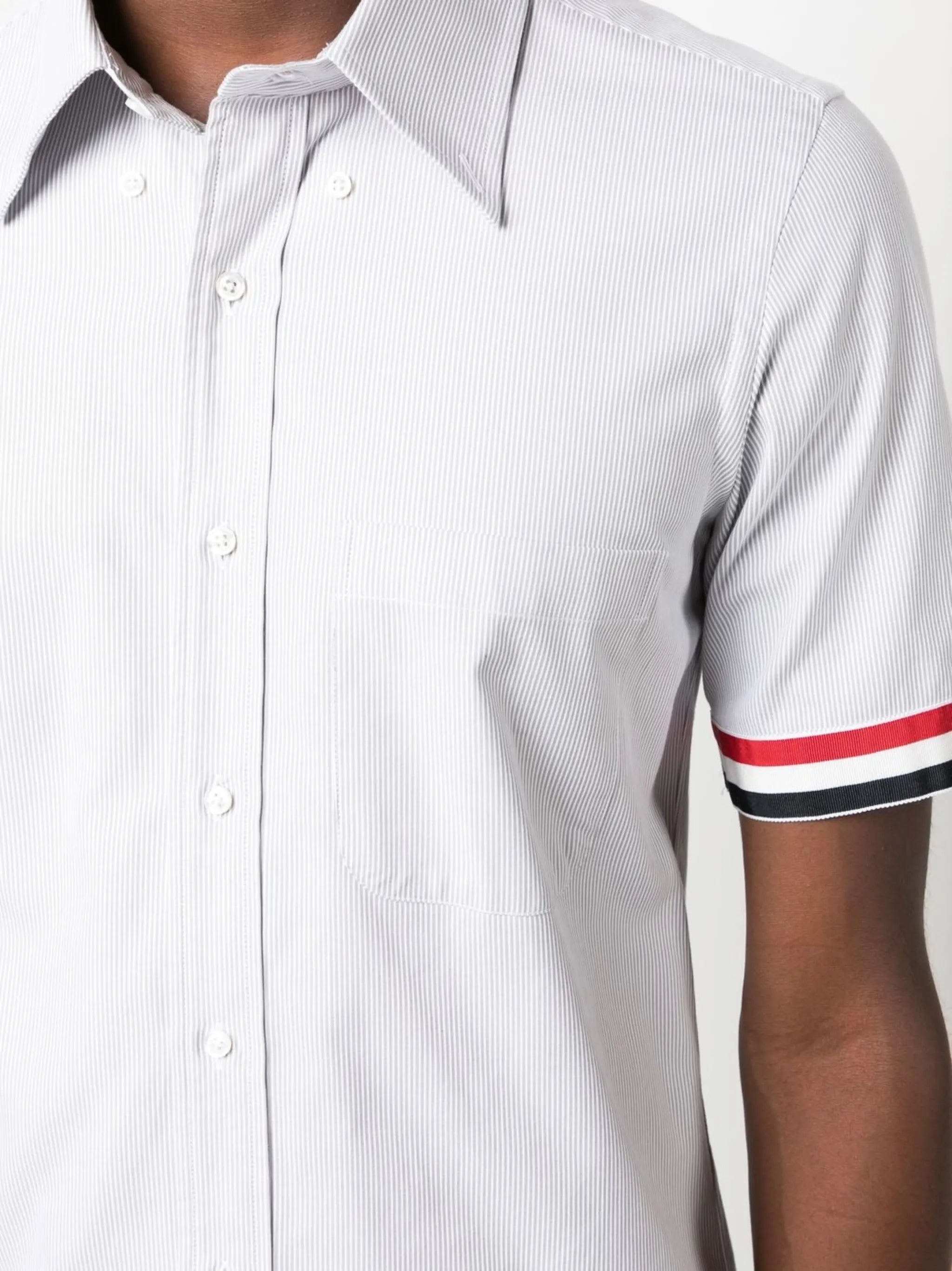 RWB-stripe cotton short-sleeved shirt