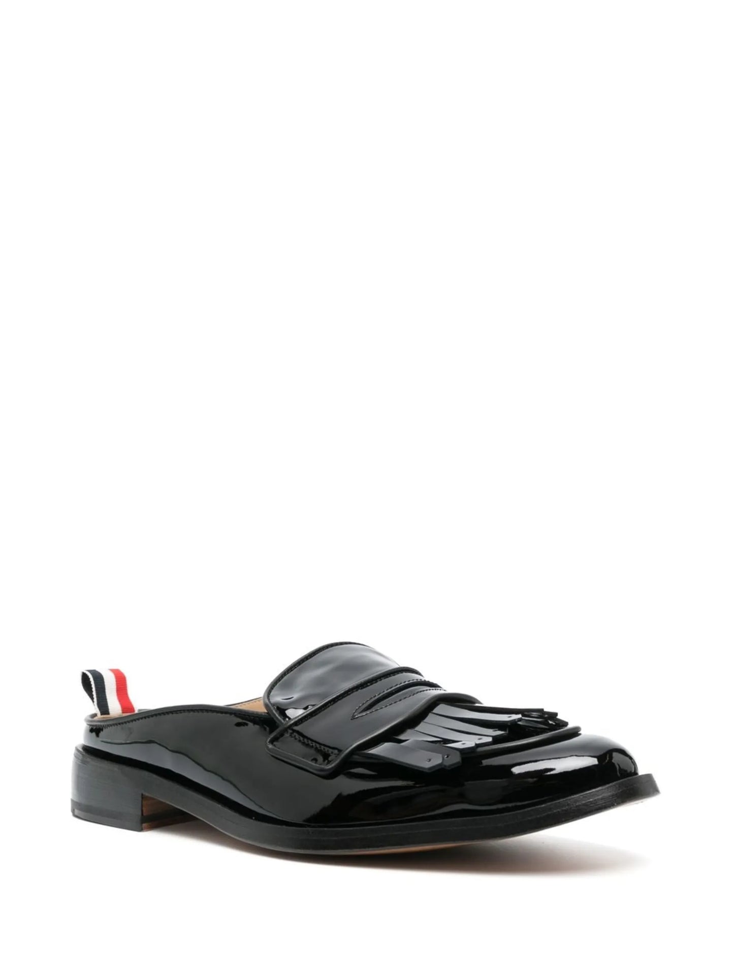 patent mule loafers