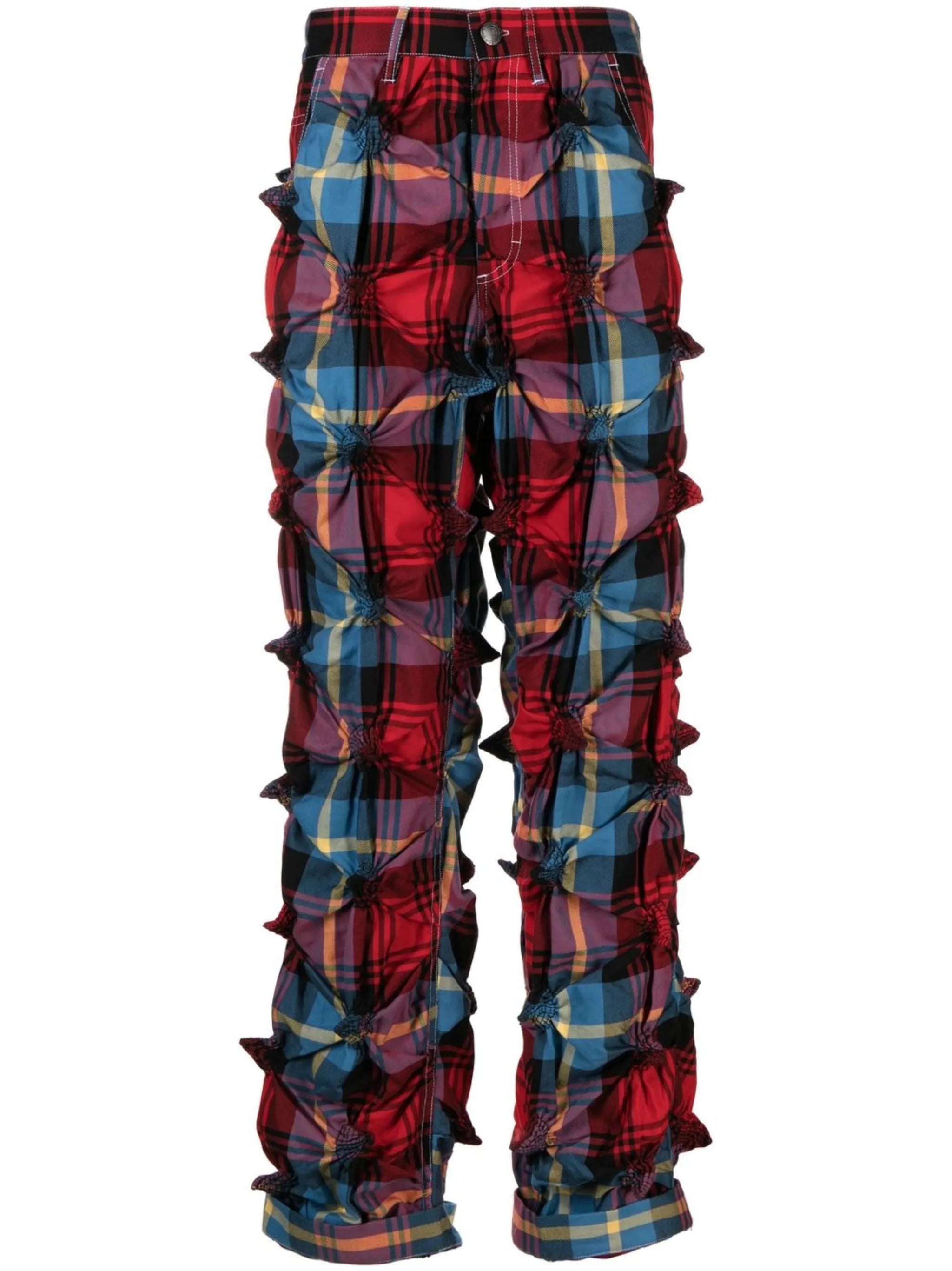 Spikey tartan straight-leg trousers