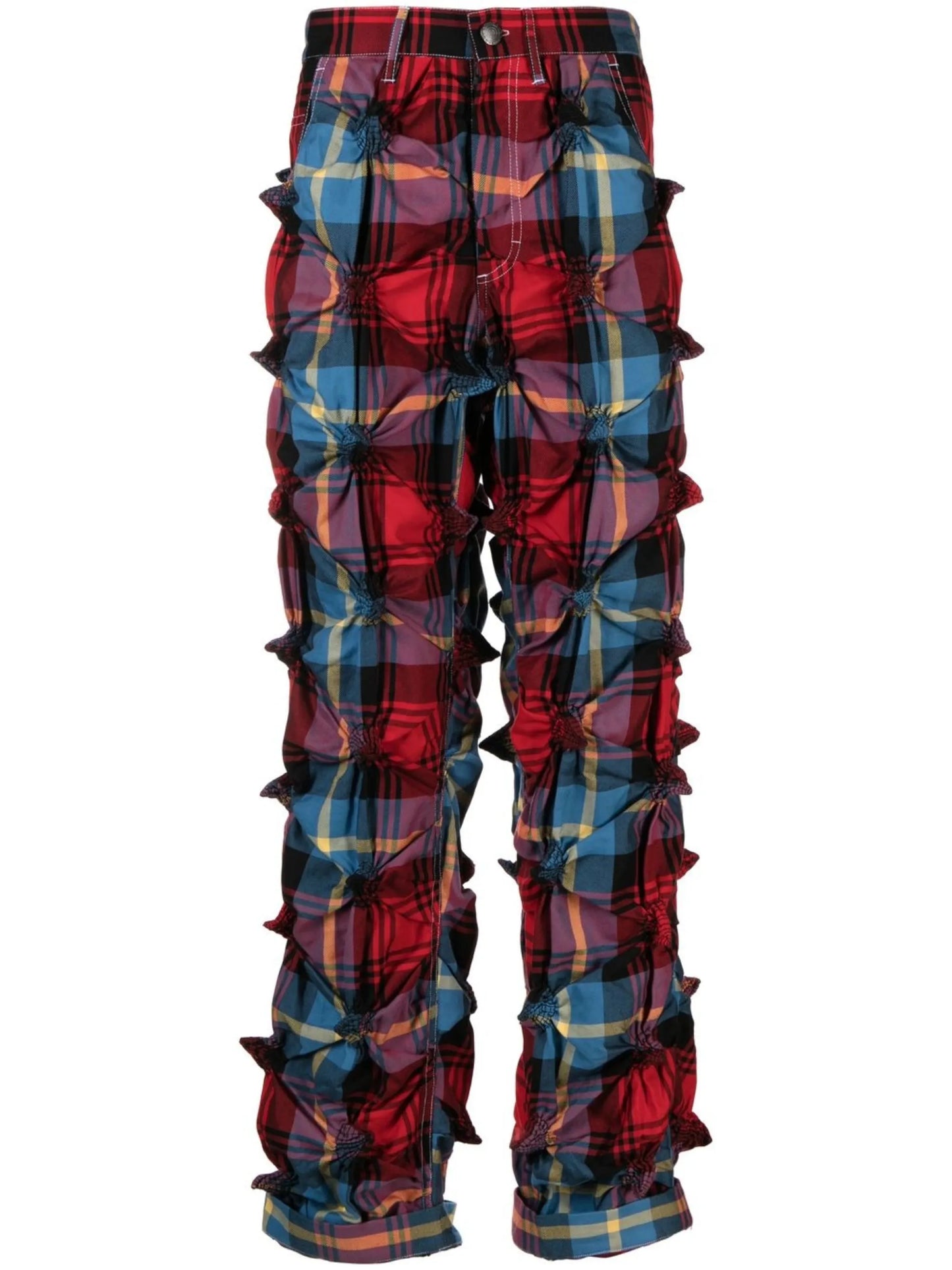 Spikey tartan straight-leg trousers