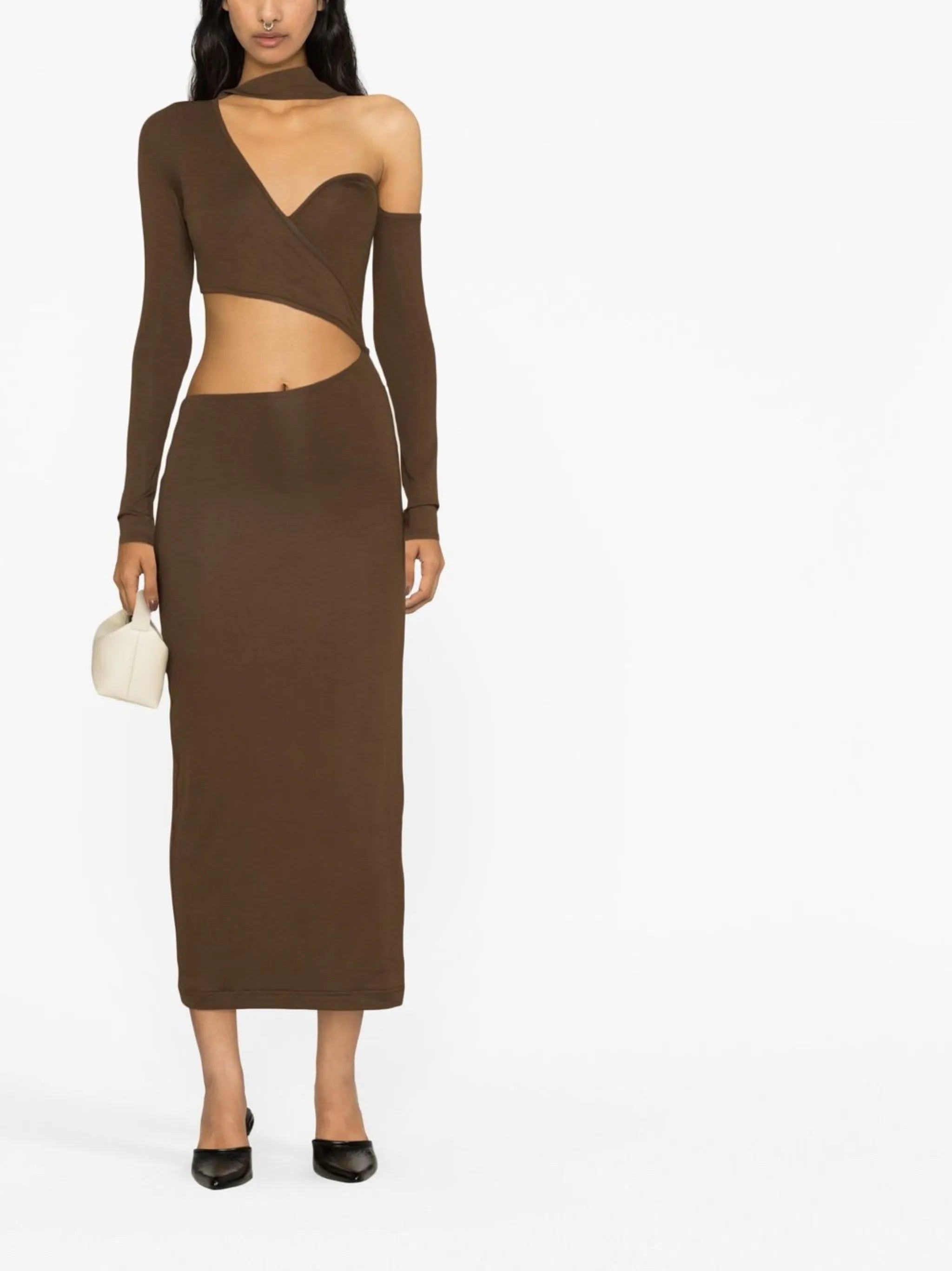Brown One Shoulder Midi Dress
