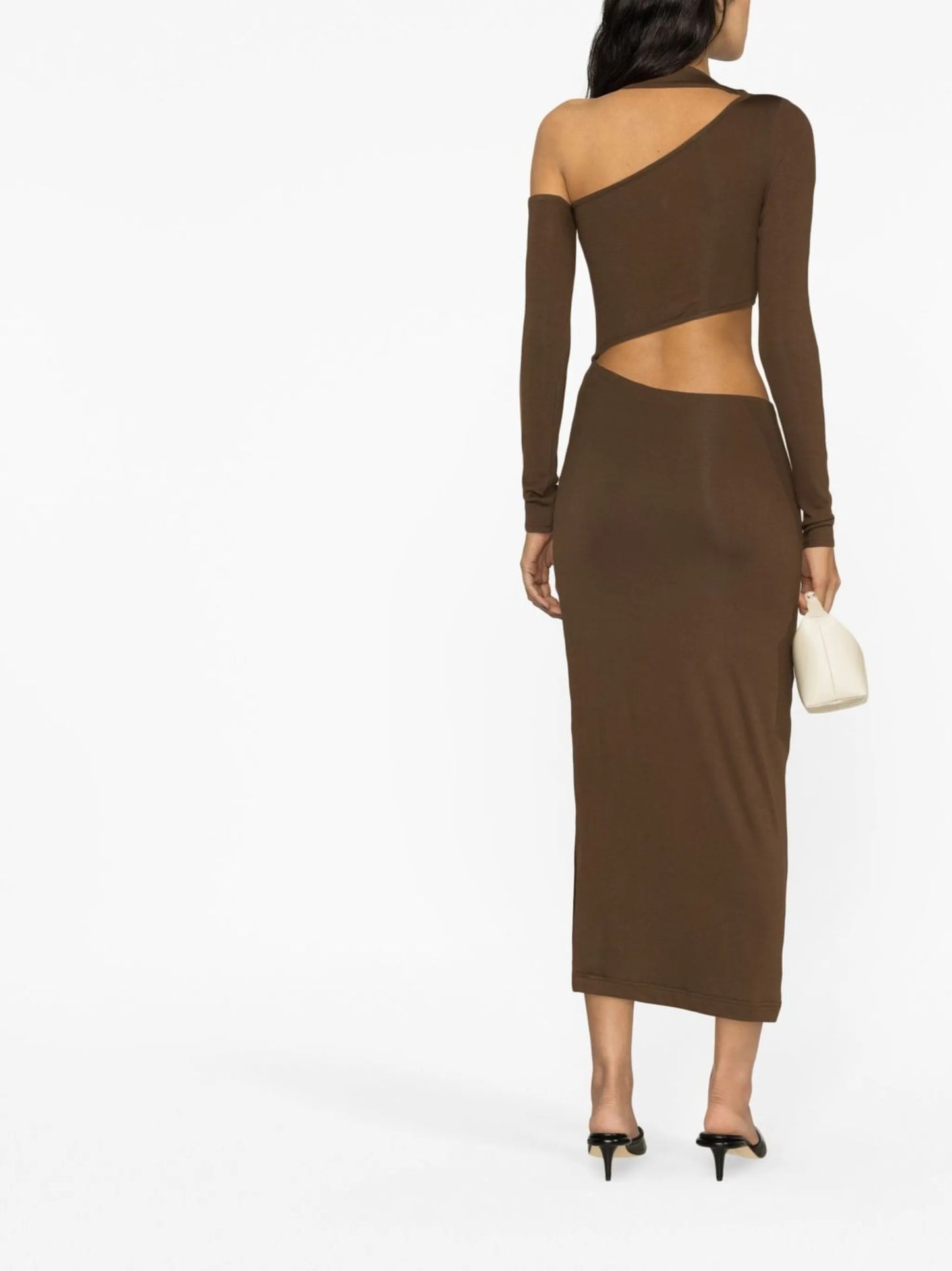 Brown One Shoulder Midi Dress