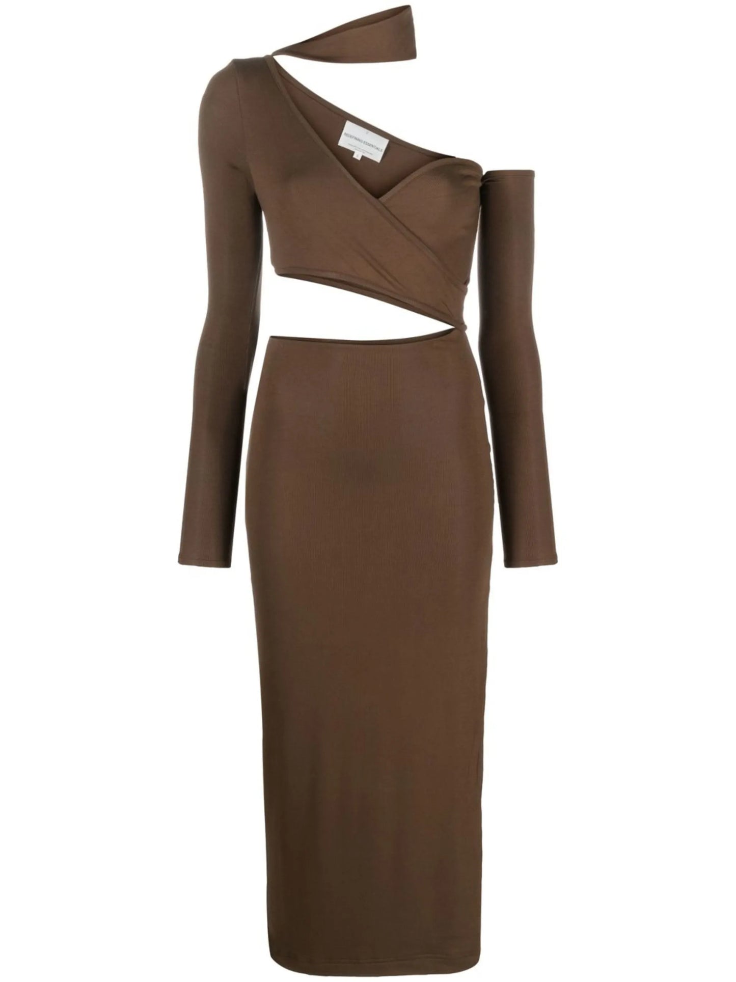 Brown One Shoulder Midi Dress