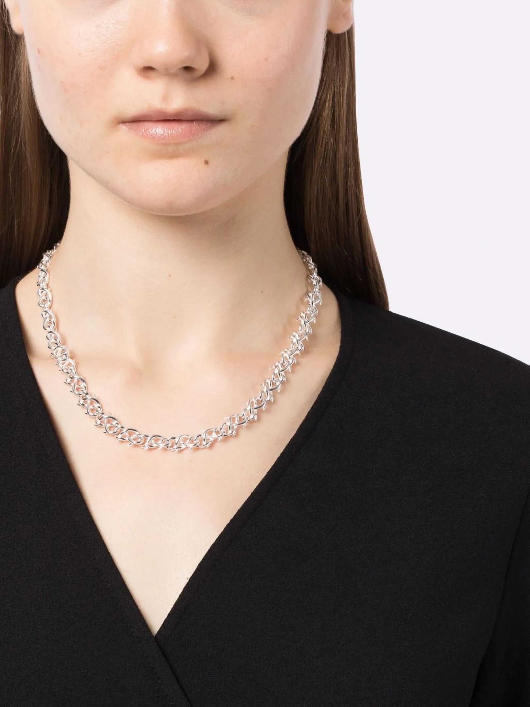 silver-plated thorn-link necklace