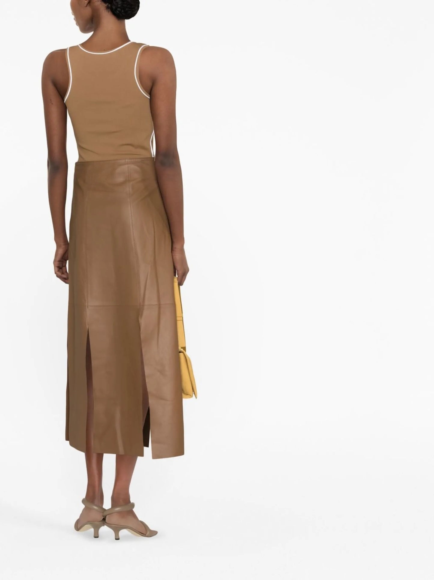 leather panelled midi skirt