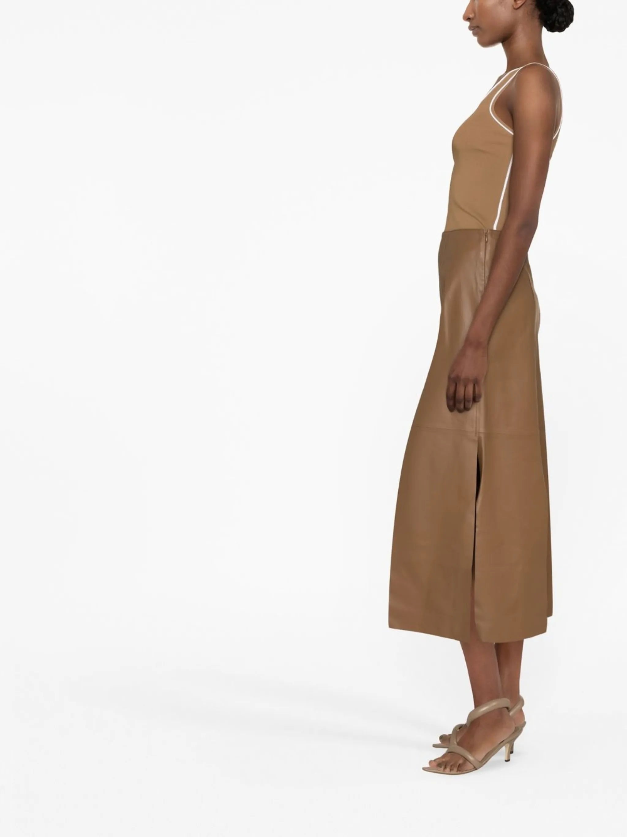 leather panelled midi skirt