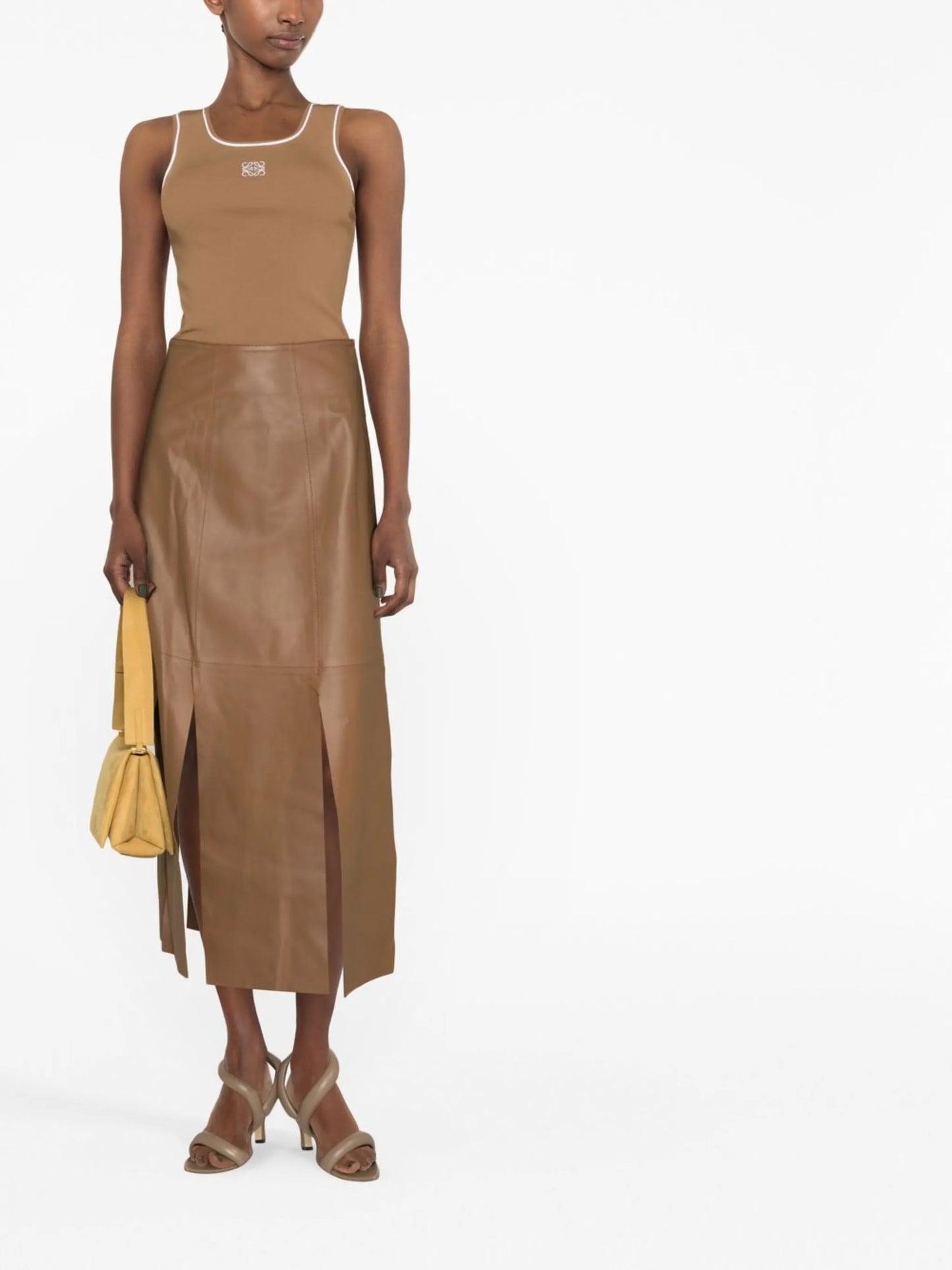 leather panelled midi skirt
