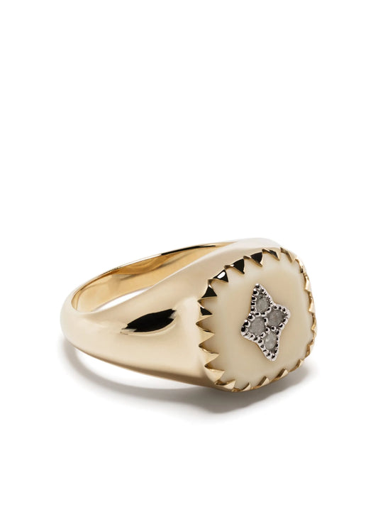 9kt yellow gold Pierrot diamond signet ring