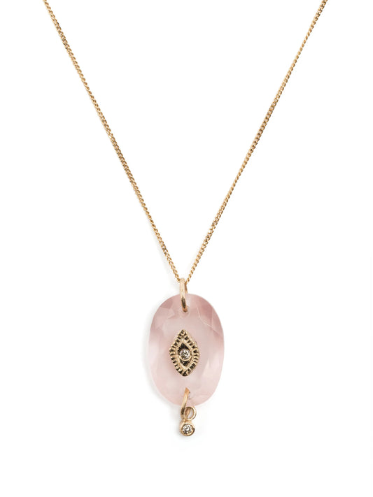 9kt yellow gold quartz and diamond necklace