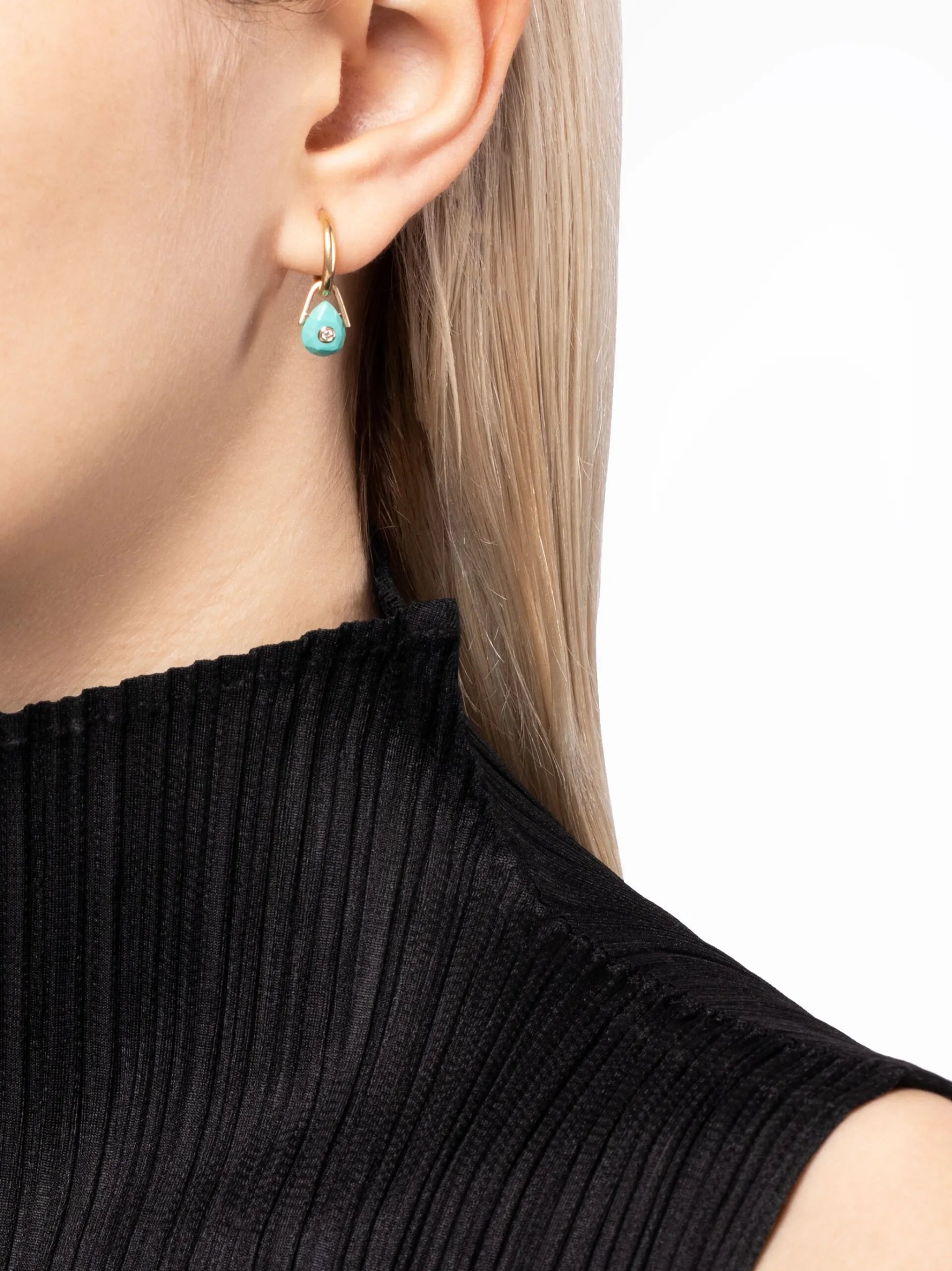 9kt yellow gold Orso turquoise and diamond drop earring