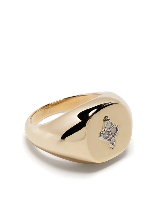 9kt yellow gold Louise diamond signet ring