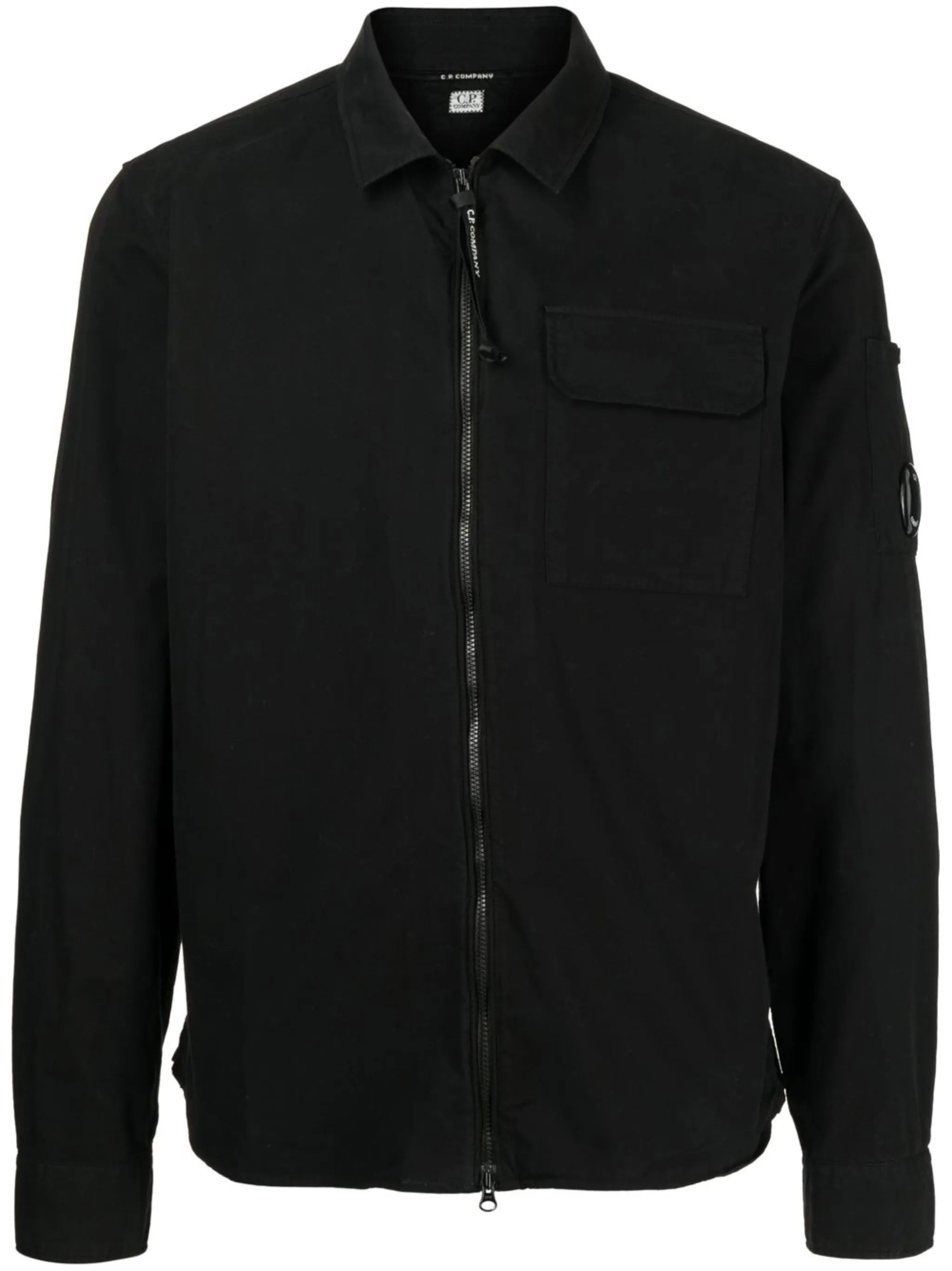 Lens-detail zip-fastening shirt jacket