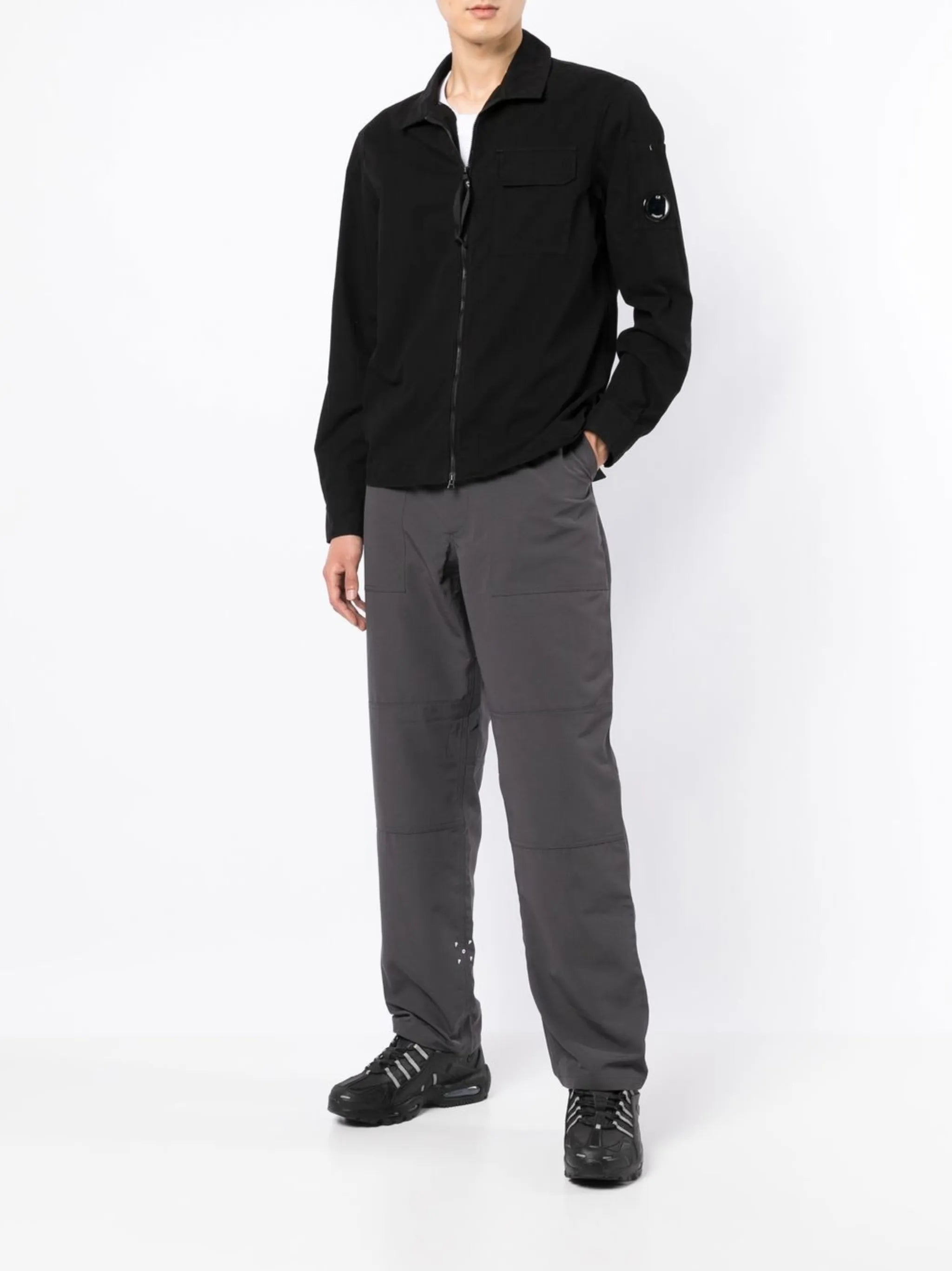 Lens-detail zip-fastening shirt jacket