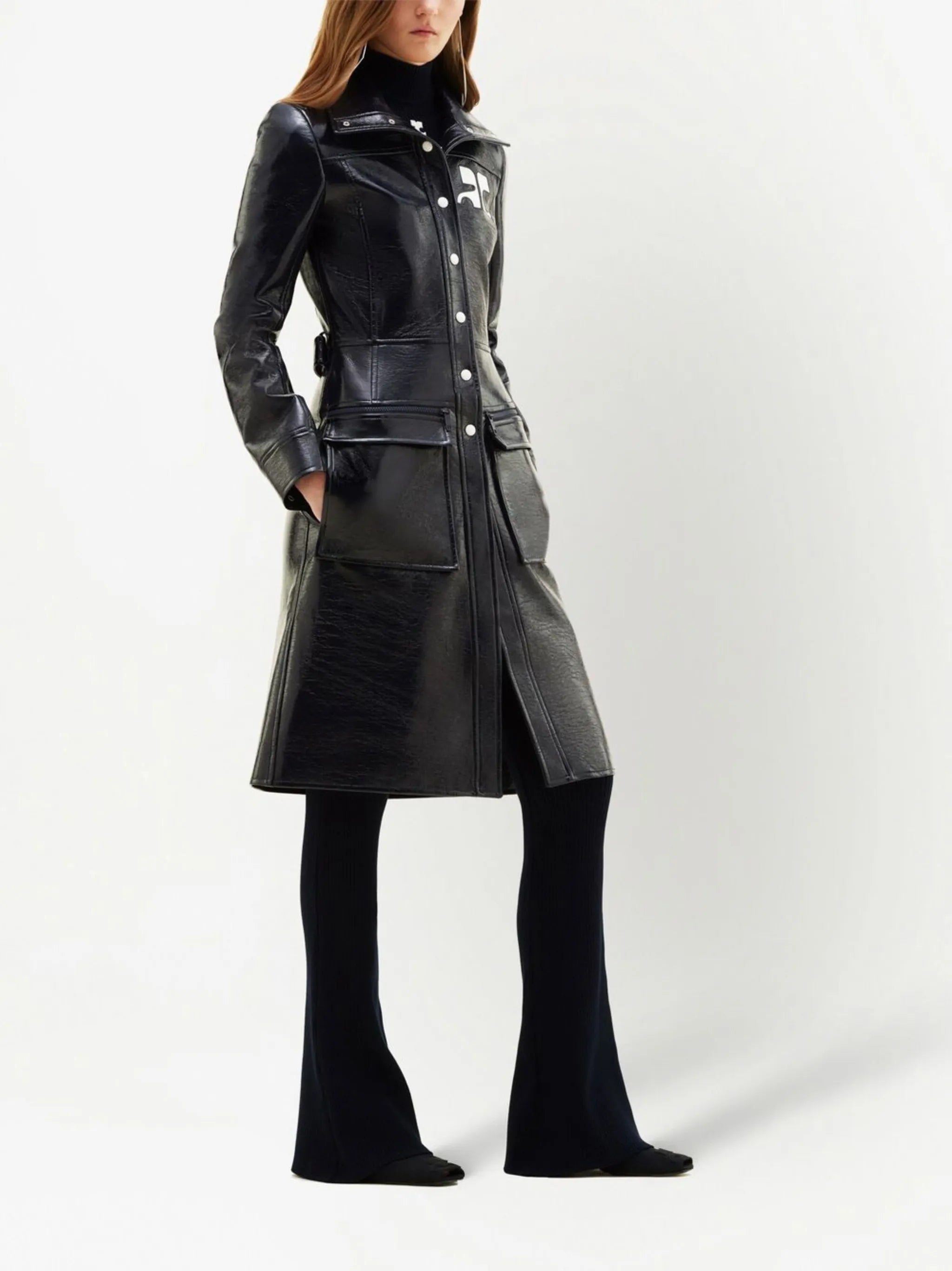 chest logo-patch trench coat