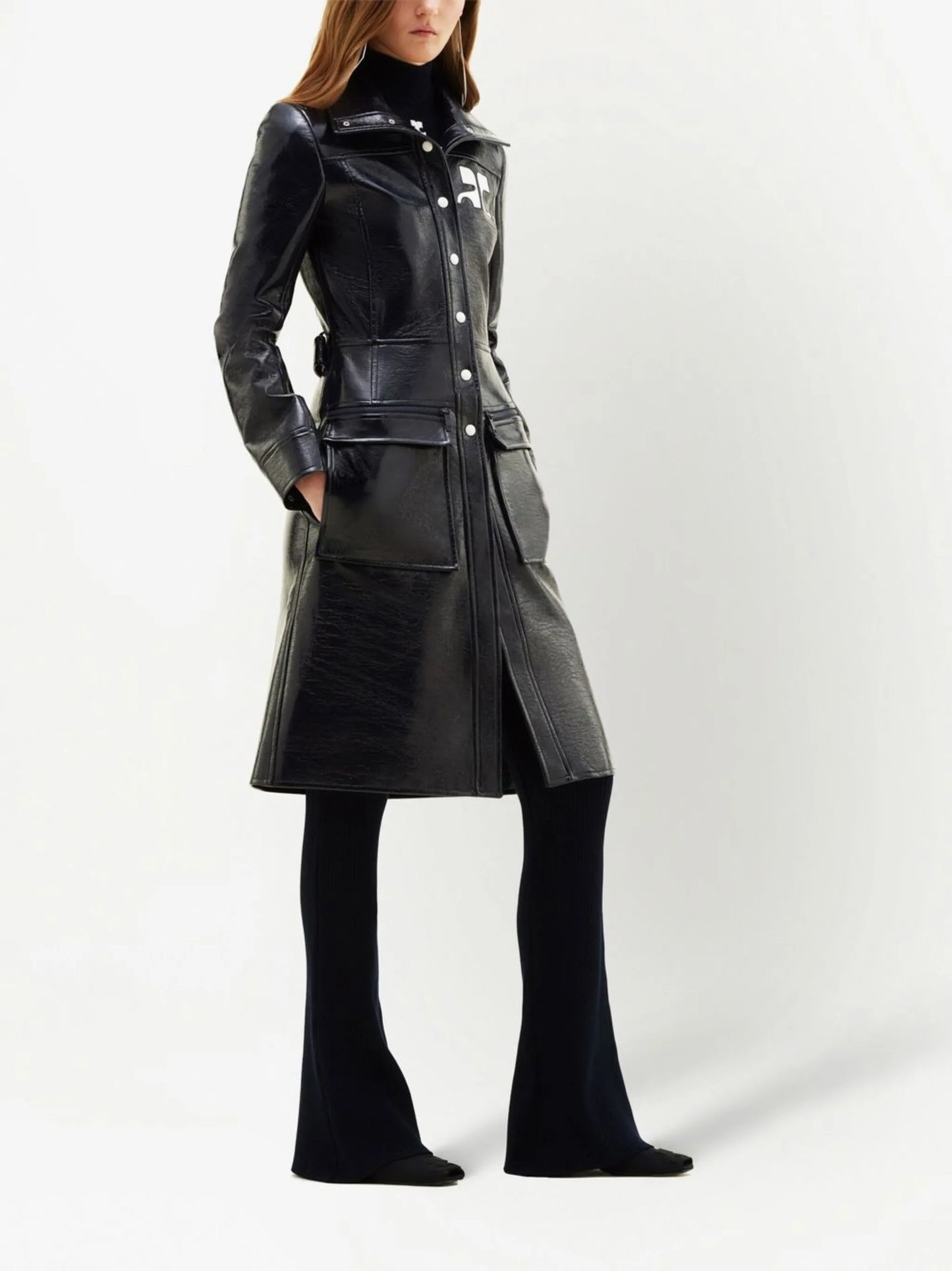 chest logo-patch trench coat
