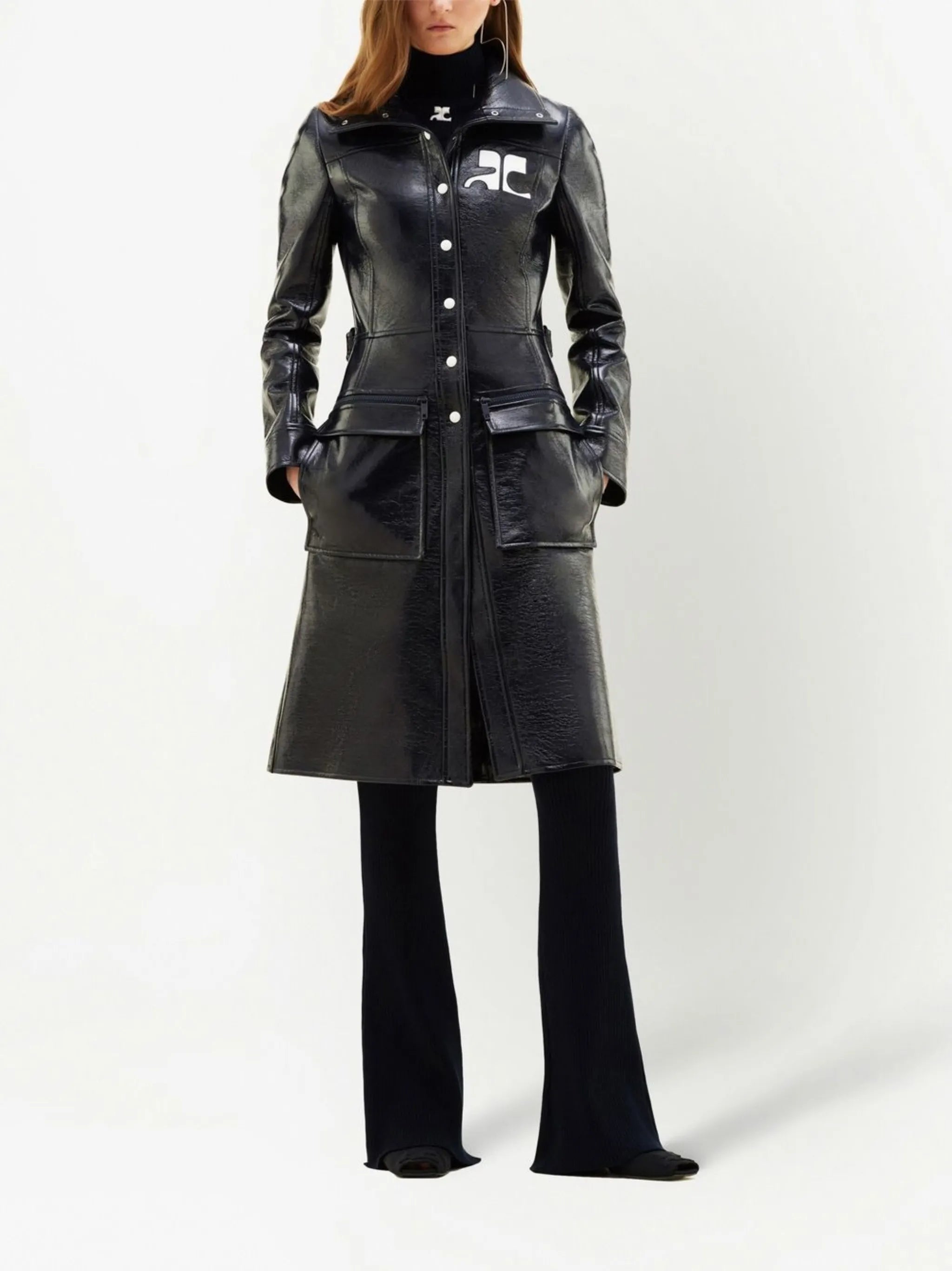 chest logo-patch trench coat