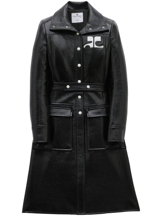 chest logo-patch trench coat