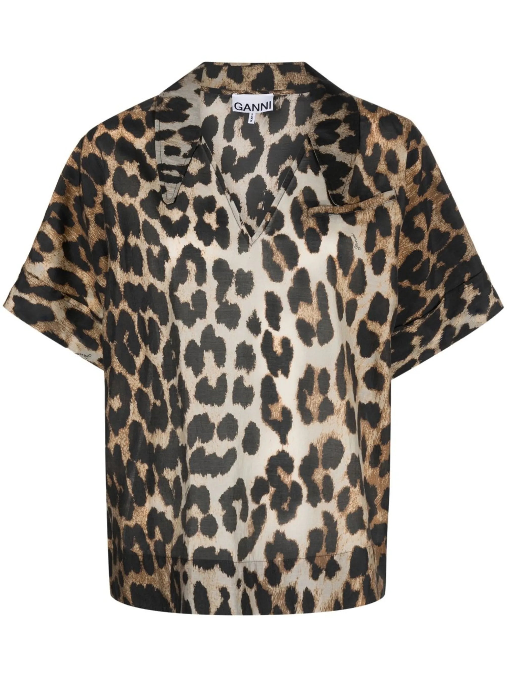 leopard-print short-sleeve blouse