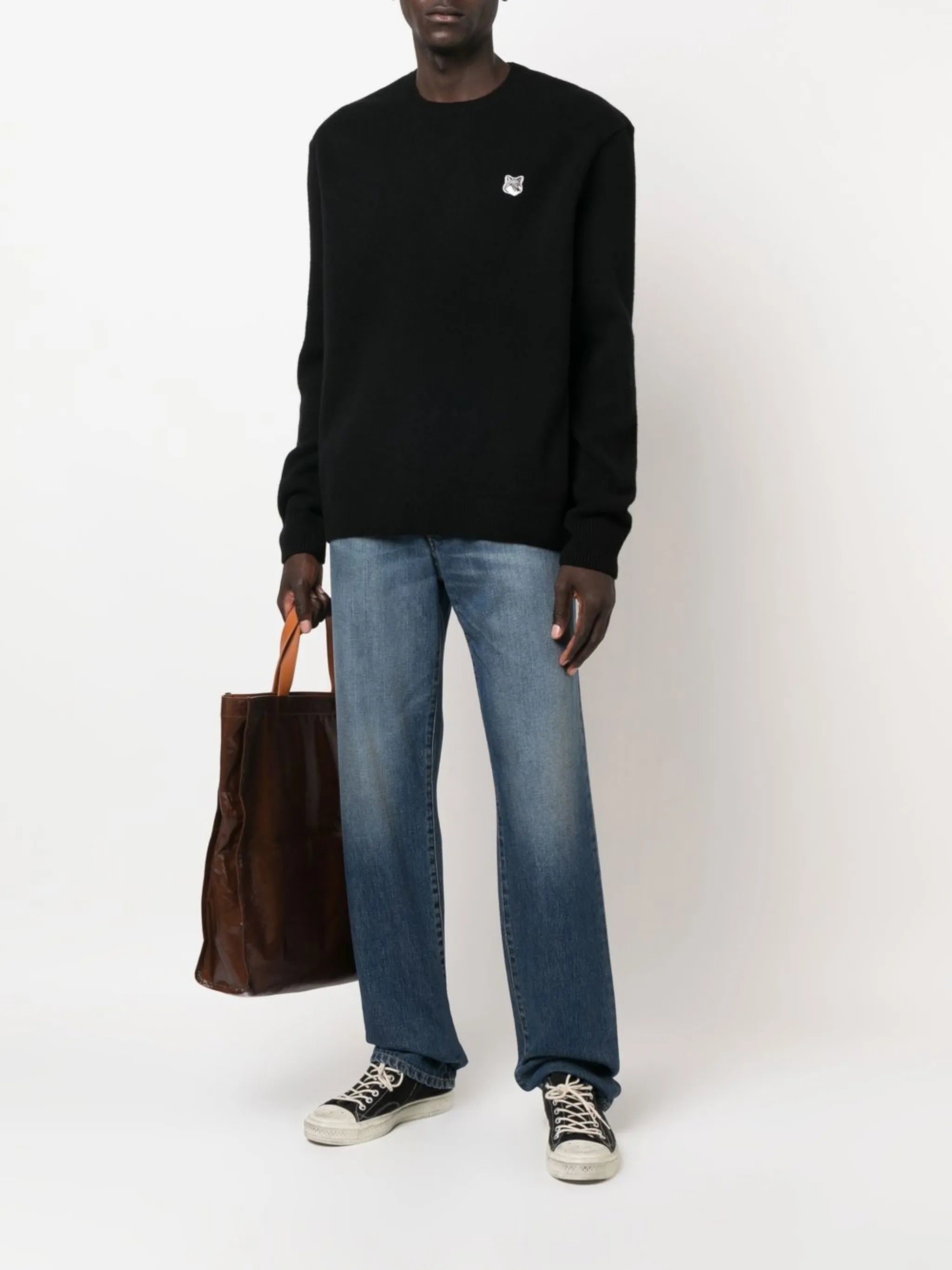 logo-patch crew-neck jumper