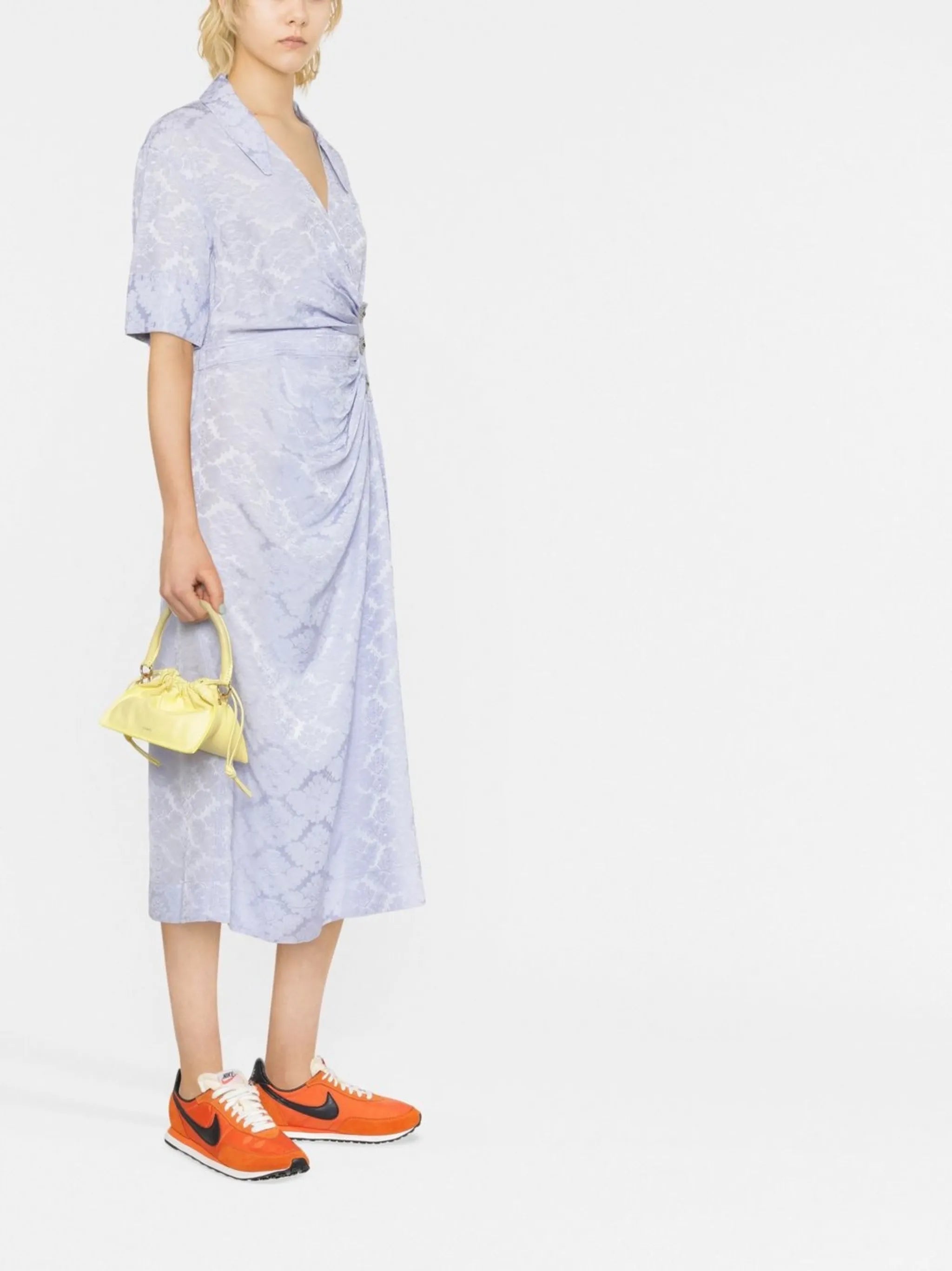 floral-print draped midi dress