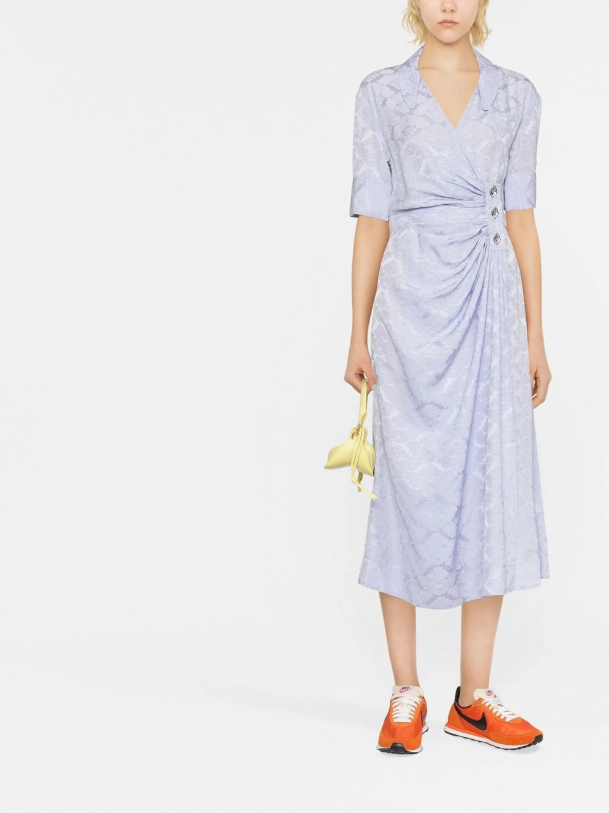 floral-print draped midi dress