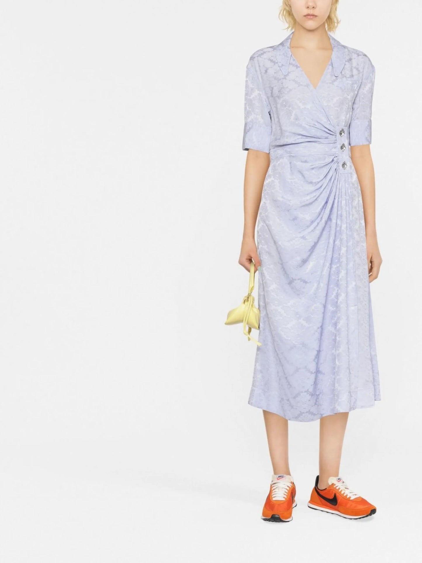 floral-print draped midi dress