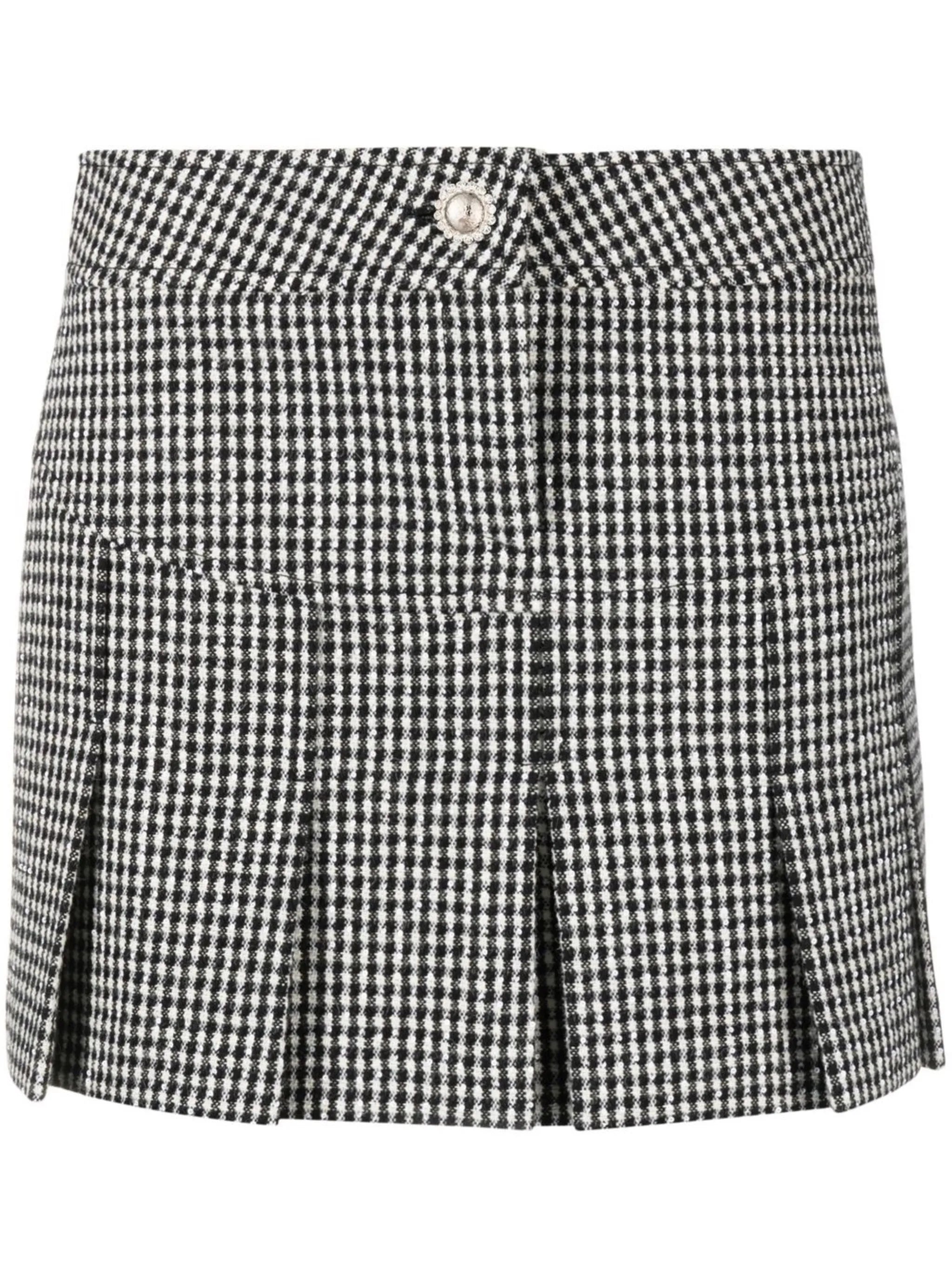 houndstooth-pattern pleated skirt