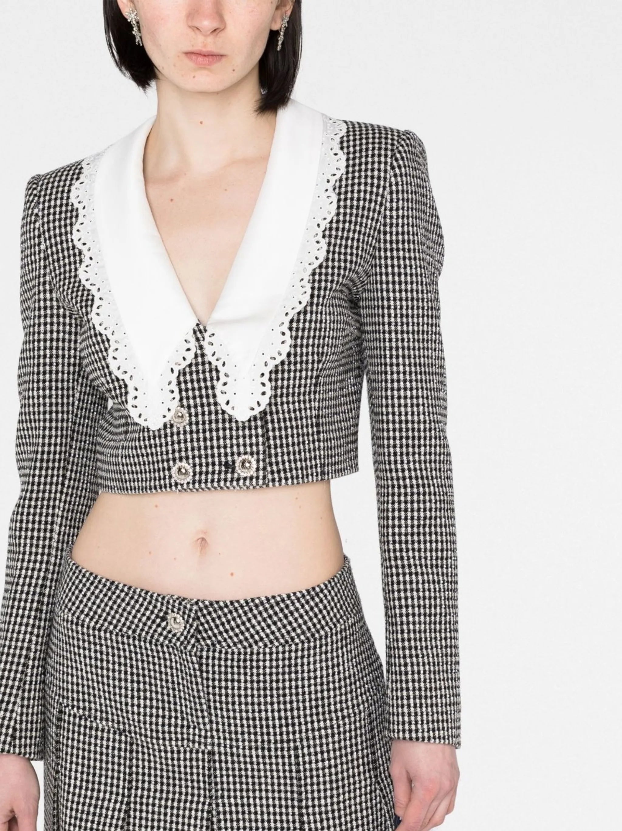 Peter Pan collar gingham blazer