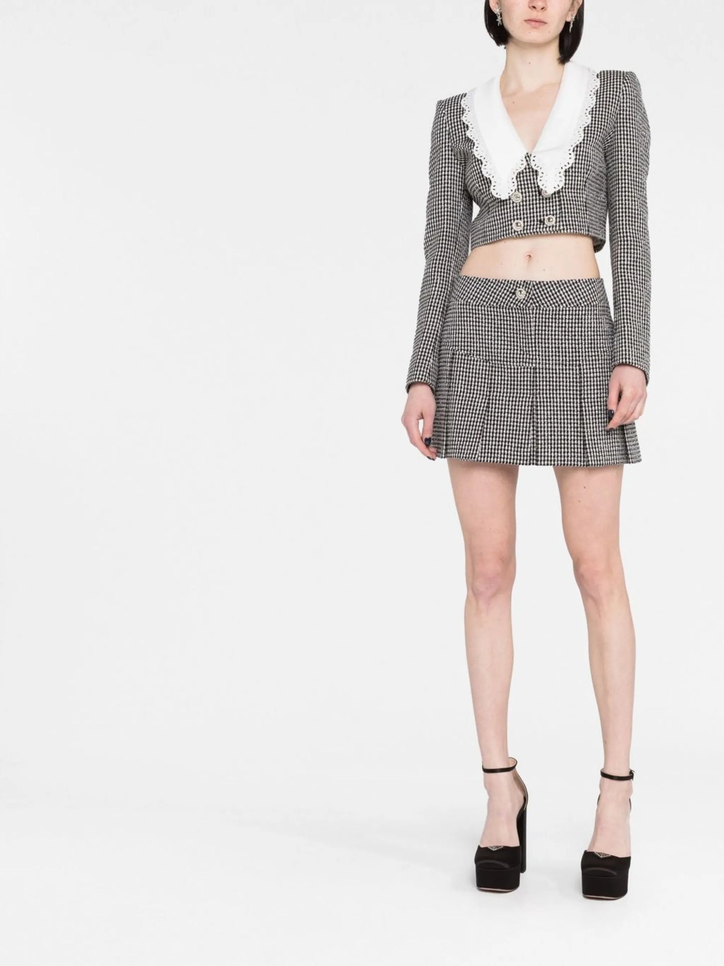 Peter Pan collar gingham blazer