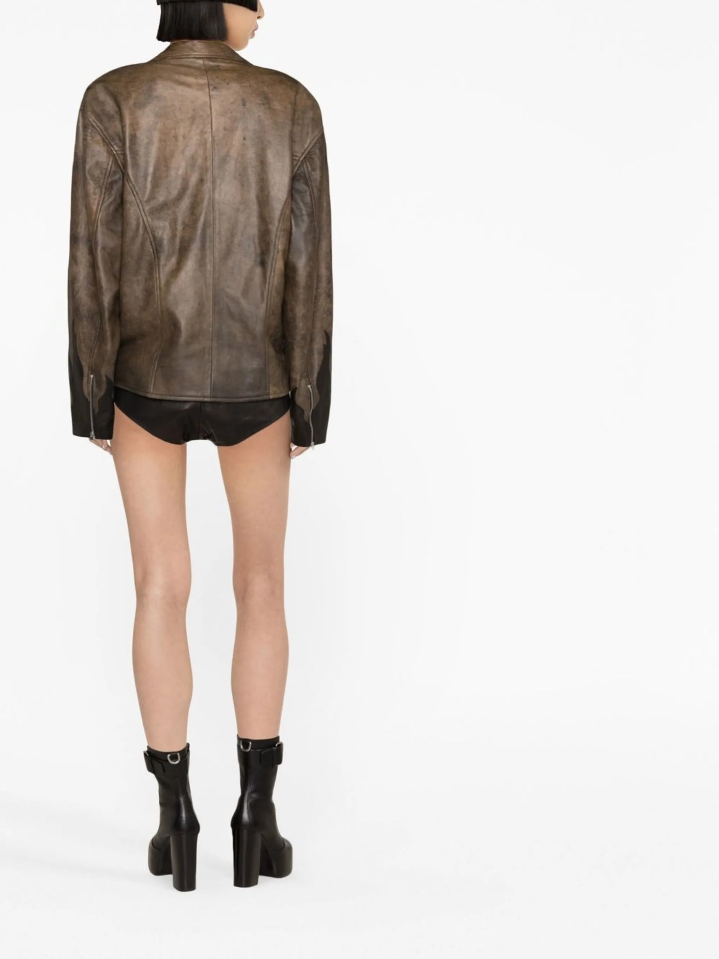 distressed-effect leather jacket
